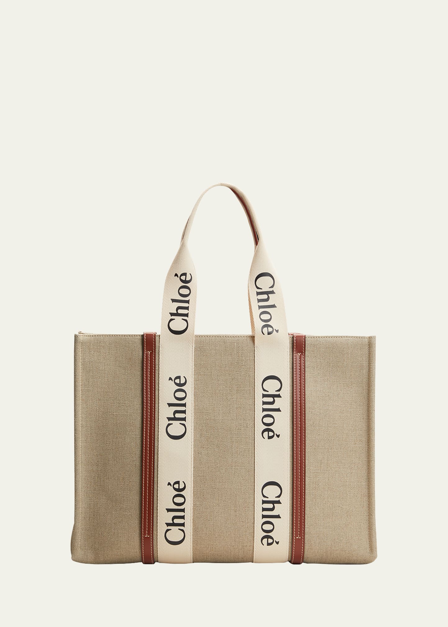Chloé Large Woody Tote Bag In White/brown