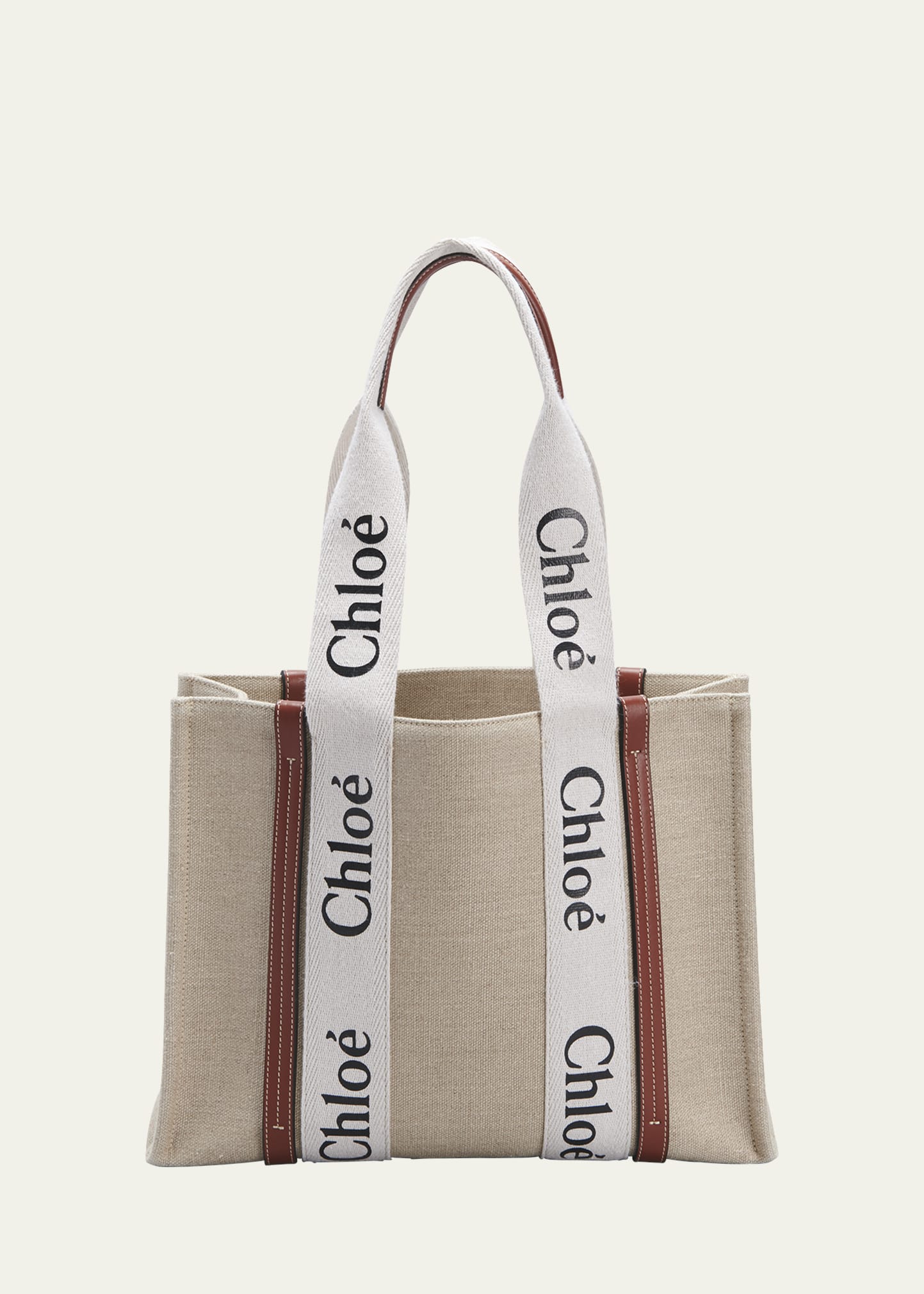 Chloe Woody Medium Linen Leather Tote Bag