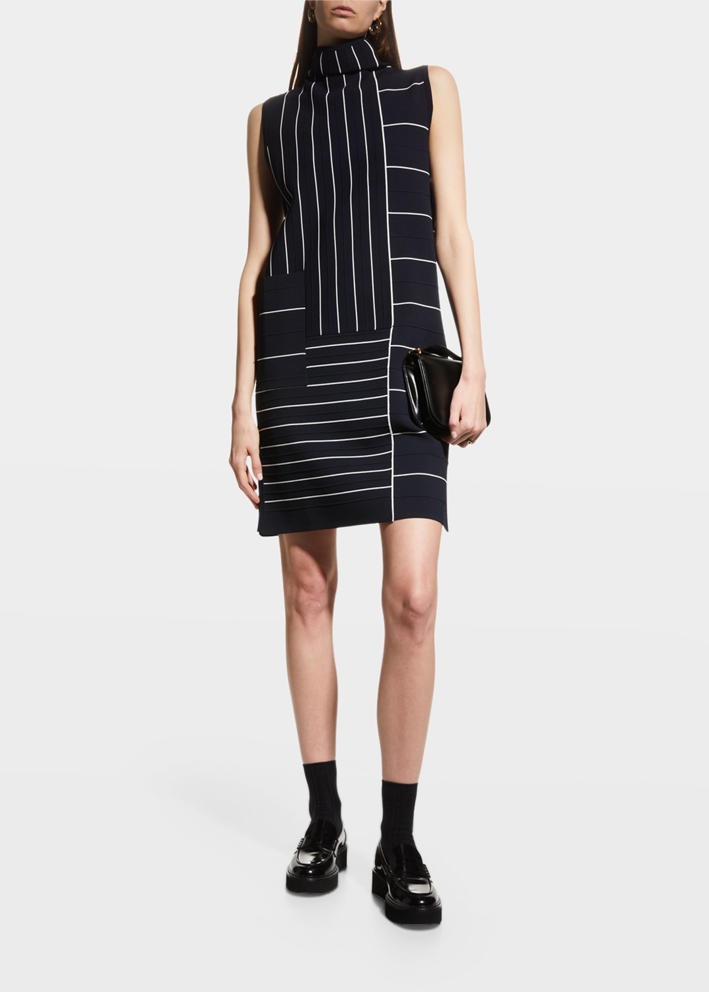 Serio Stripe Funnel-Neck Mini Dress