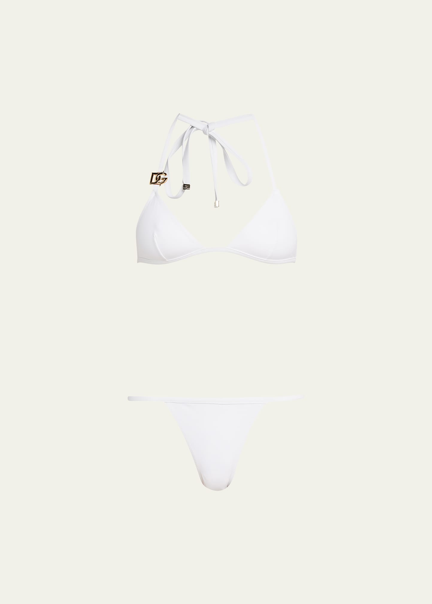 Dolce & Gabbana Logo-plaque Halterneck Bikini Set In White