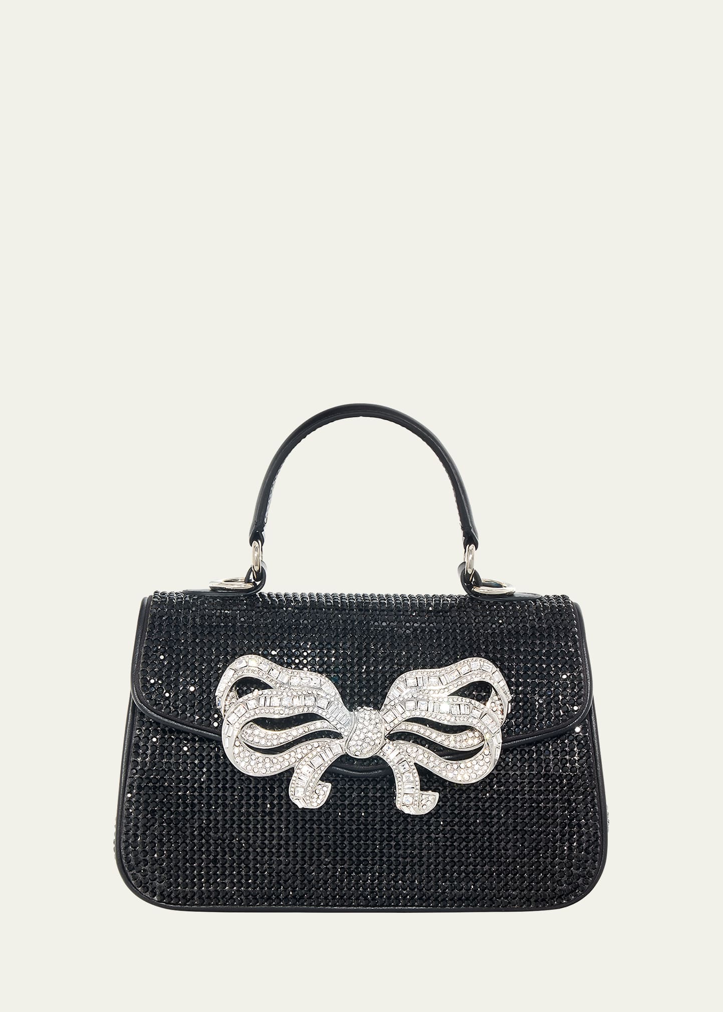 Judith Leiber Bow Crystal Top-handle Bag In Silver/black
