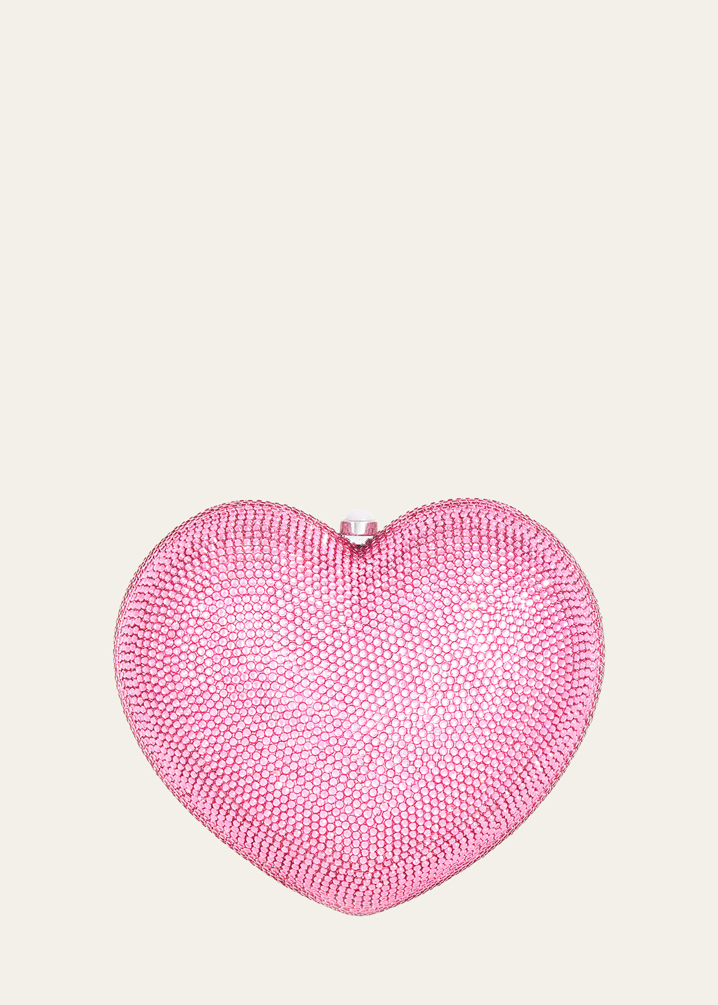 Judith Leiber L'amour Petit Coeur Crystal-embellished Silver-tone Clutch In Pink