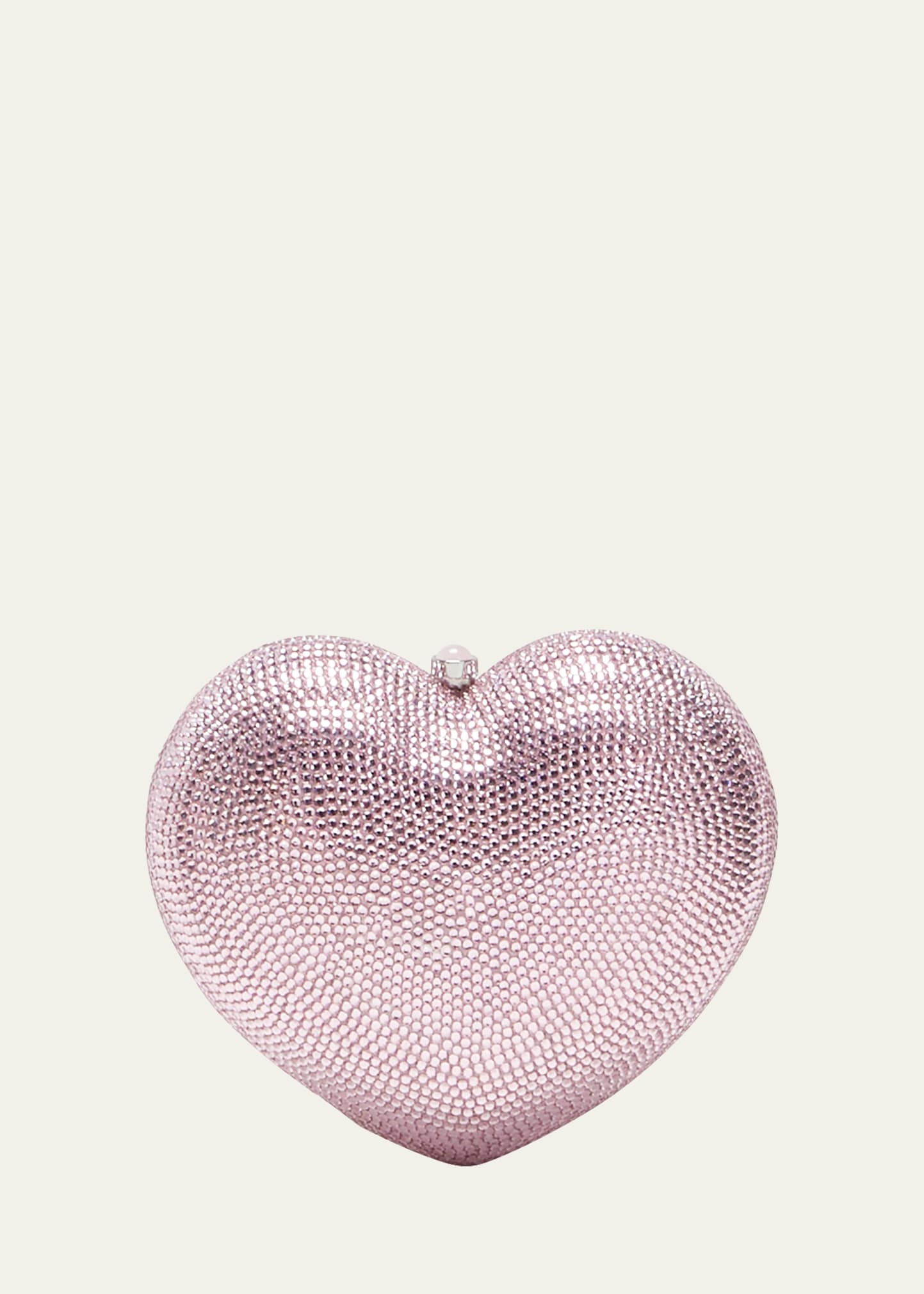 Judith Leiber L'amour Petit Coeur Crystal Minaudiere In Silver Light Rose