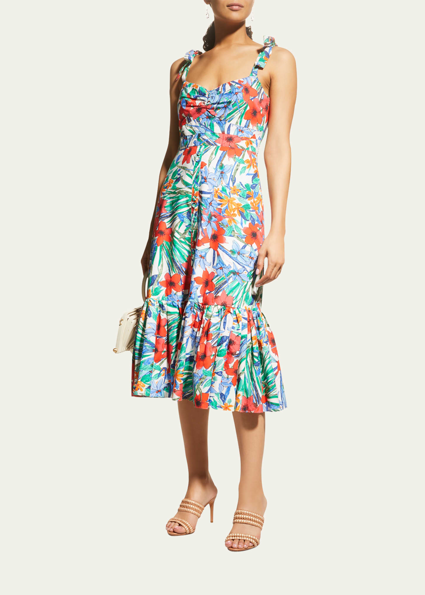 CARA CARA BELVEDERE FLORAL FIT-AND-FLARE MIDI DRESS
