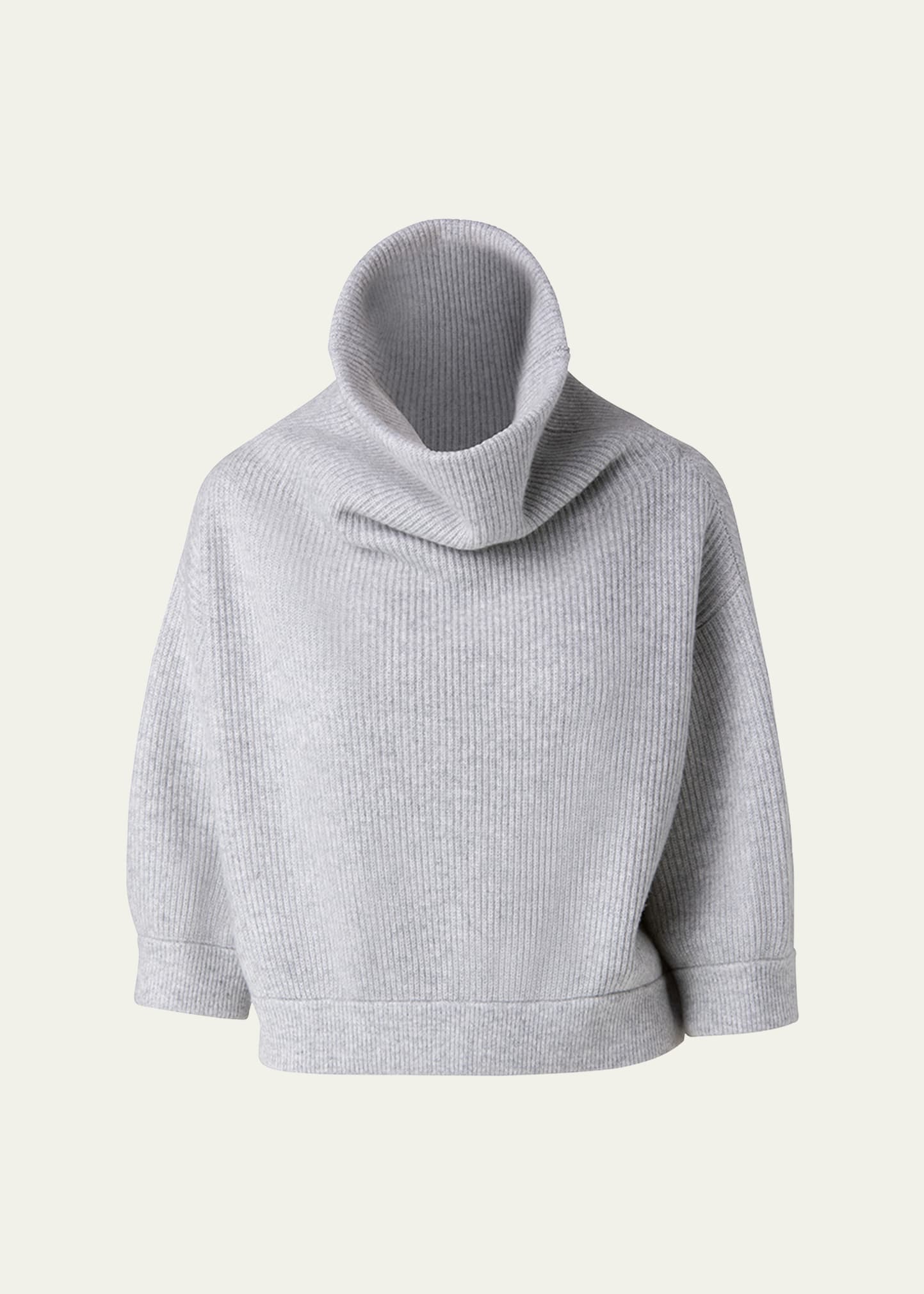 Shop Akris Ribbed Cowl-neck Cashmere Sweater In Light Melange