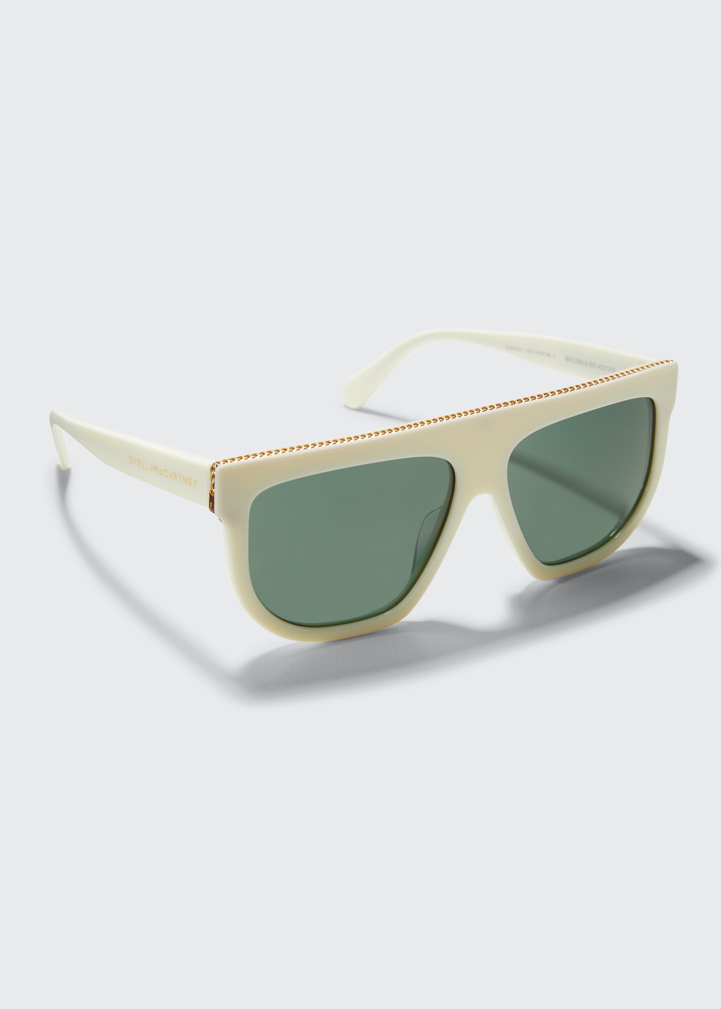 Stella Mccartney Bio-acetate Aviator Sunglasses W/ Chain Strap In Ivory