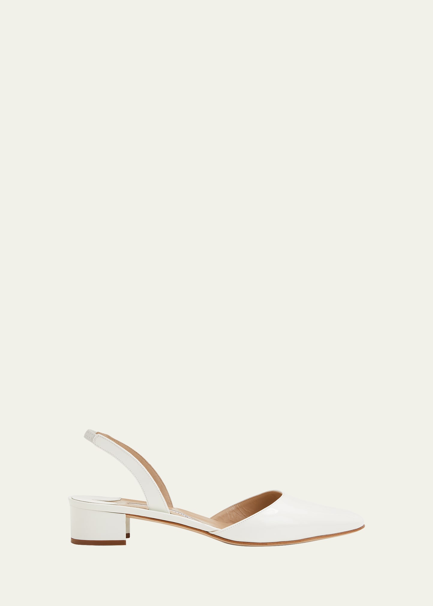 Manolo Blahnik Aspro Patent Slingback Ballerina Pumps In White