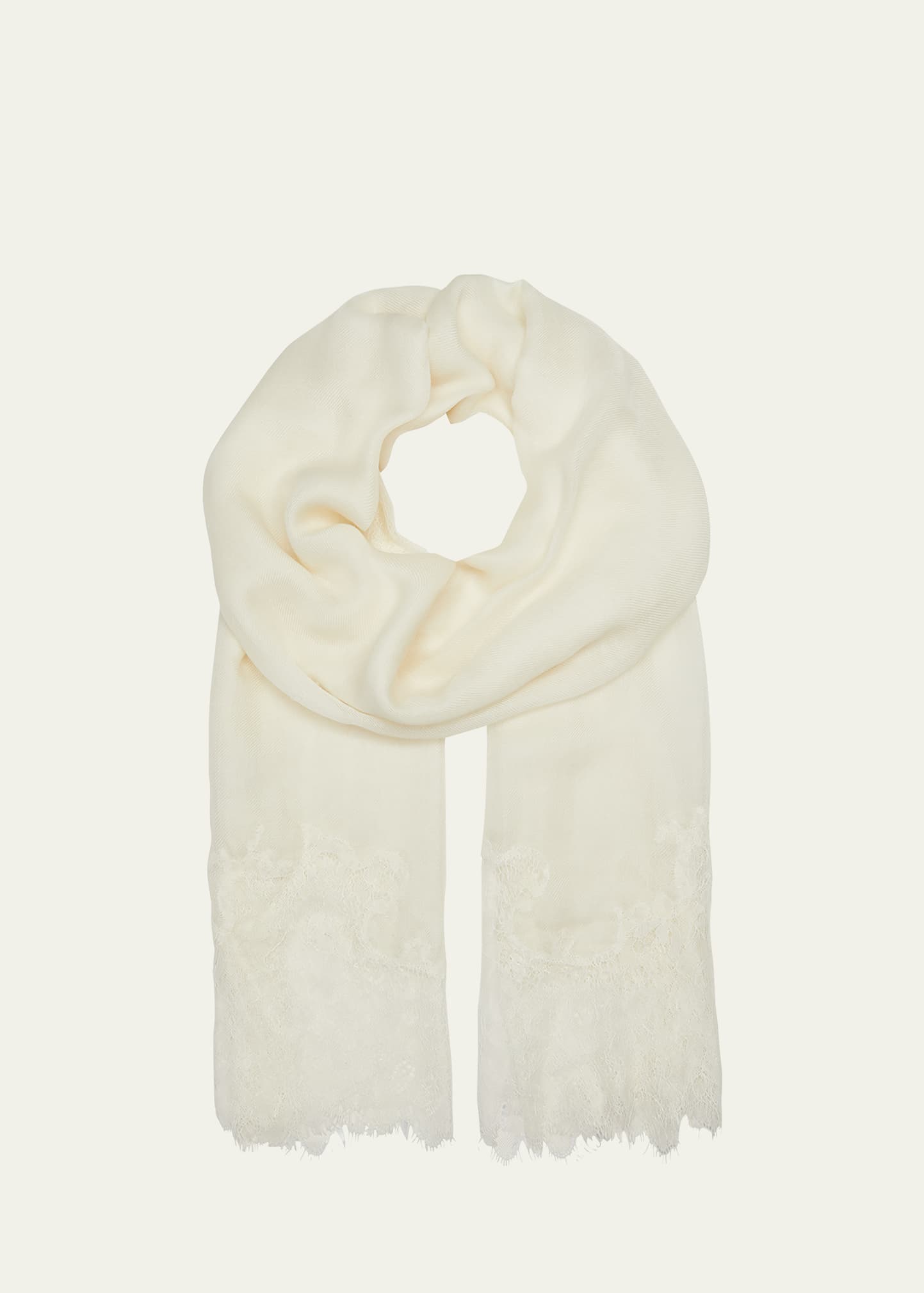 Bindya Accessories Lace Trim Wool-silk Stole In Ivory
