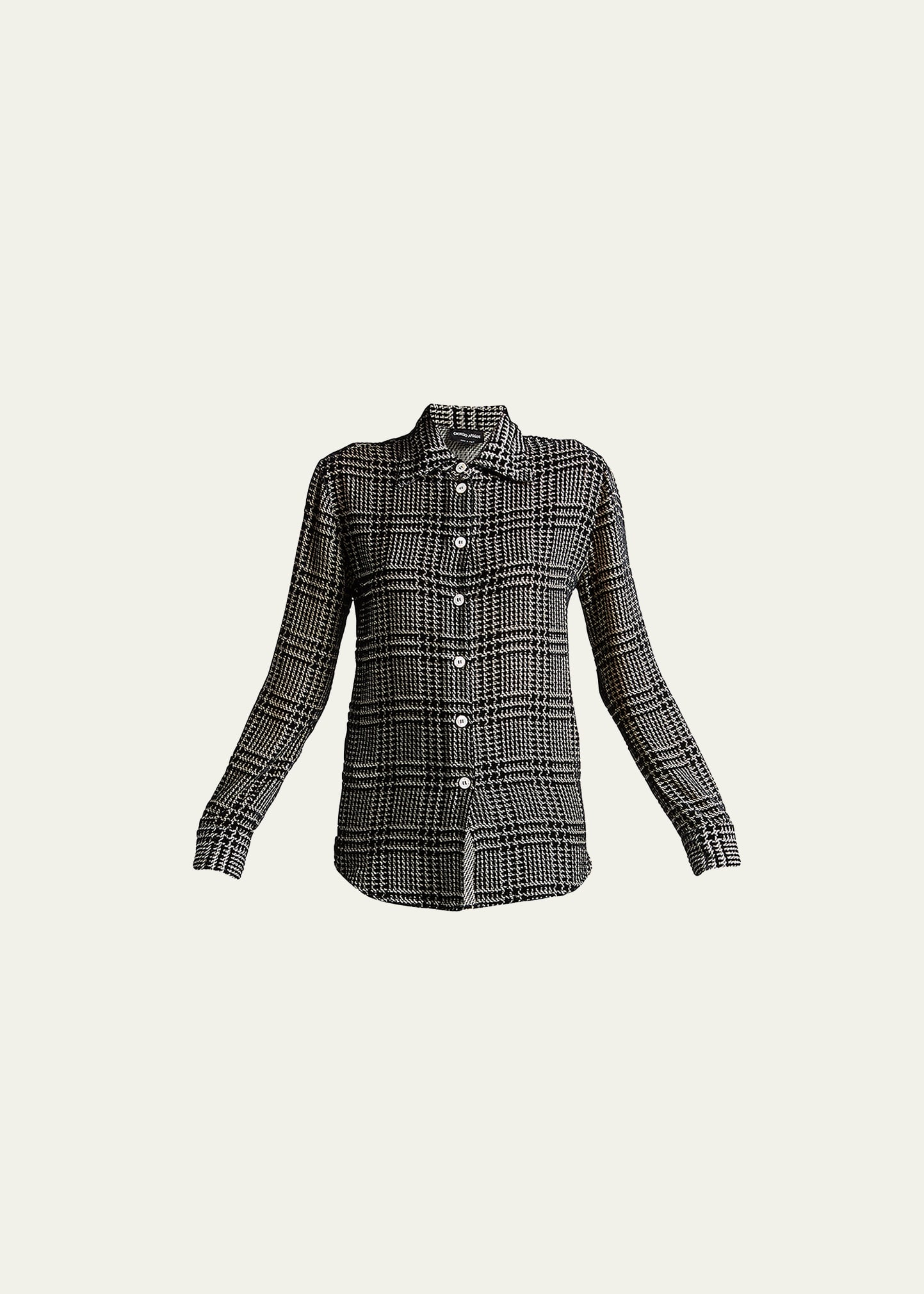 Giorgio Armani Flocked Check Silk Blouse In Solid Black