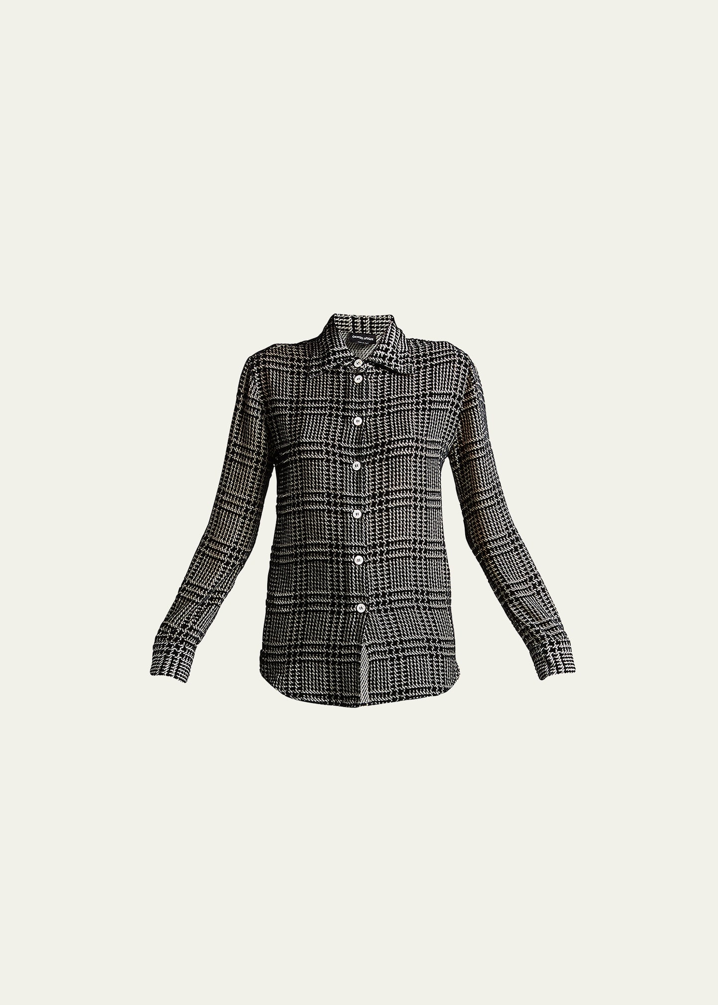 Shop Giorgio Armani Flocked Check Silk Blouse In Solid Black