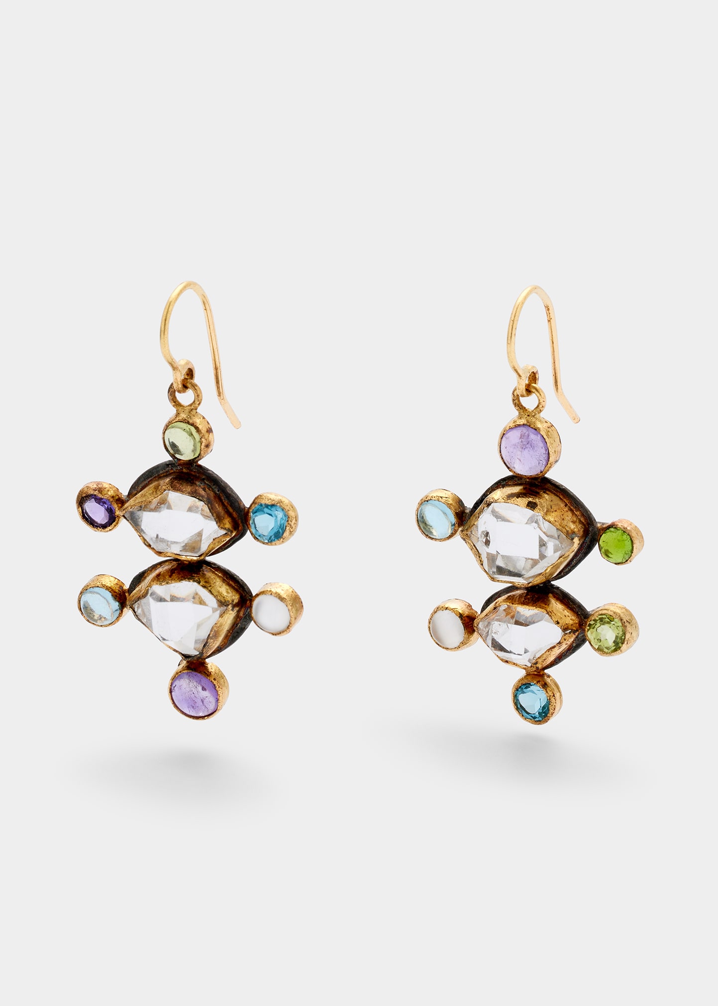 JUDY GEIB Herkimer Diamond and Colorful Gems Earrings