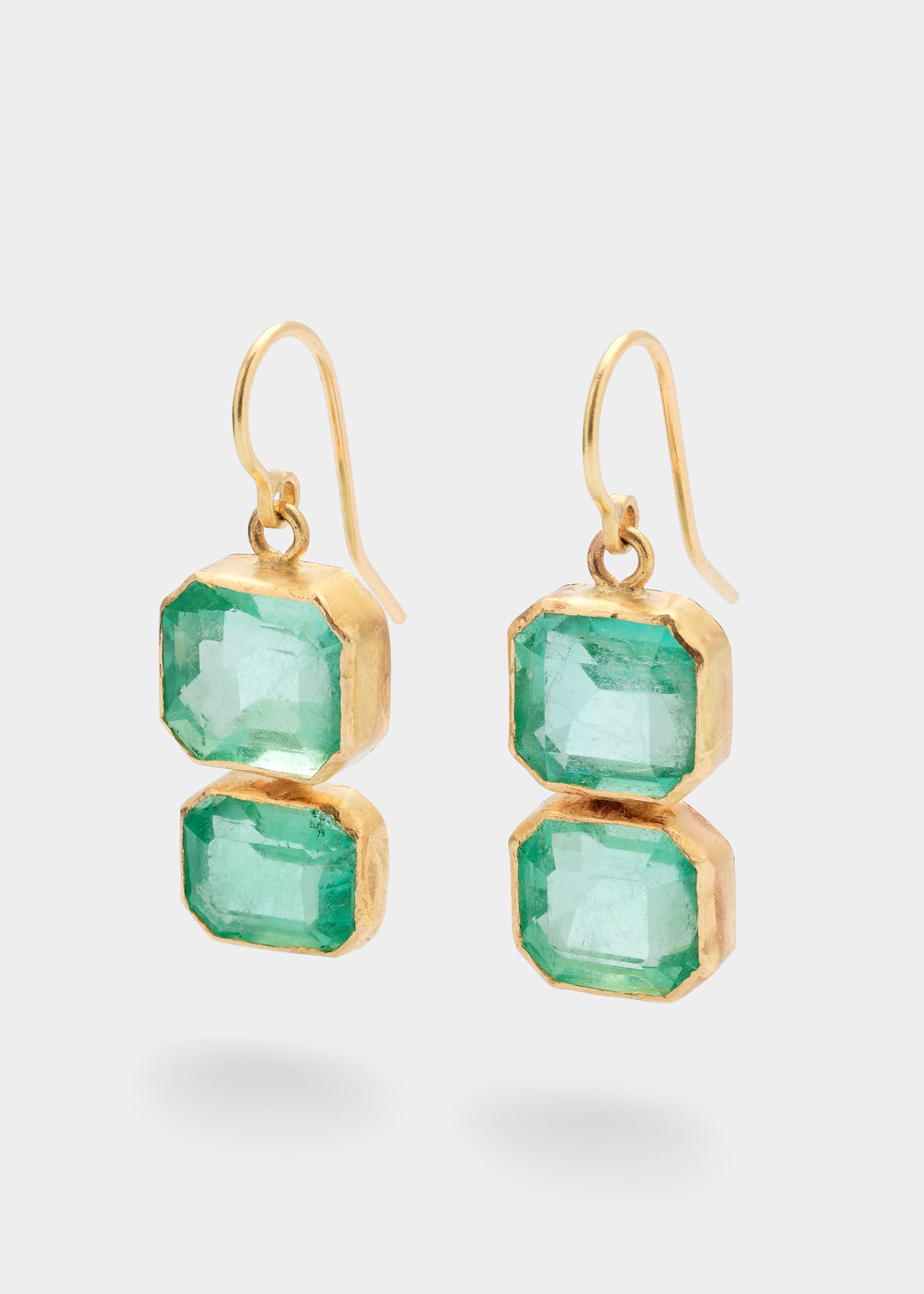 JUDY GEIB Bright Double Drop Colombian Emerald Earrings in 18K Gold