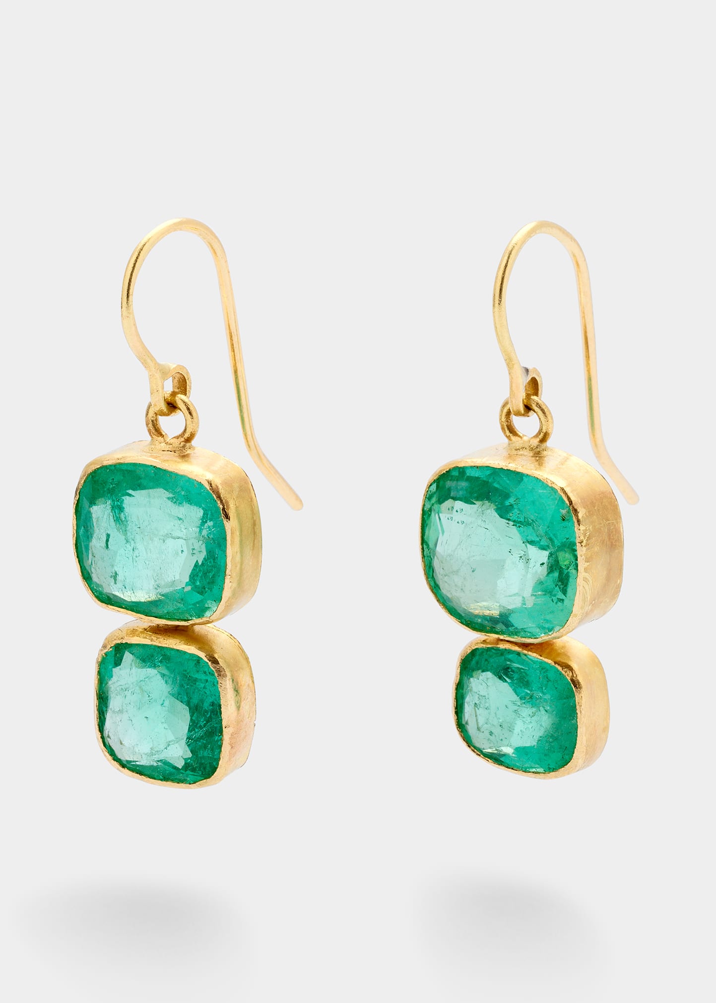JUDY GEIB Cushion-Cut Colombian Emerald Double Drop Earrings in 18K Gold