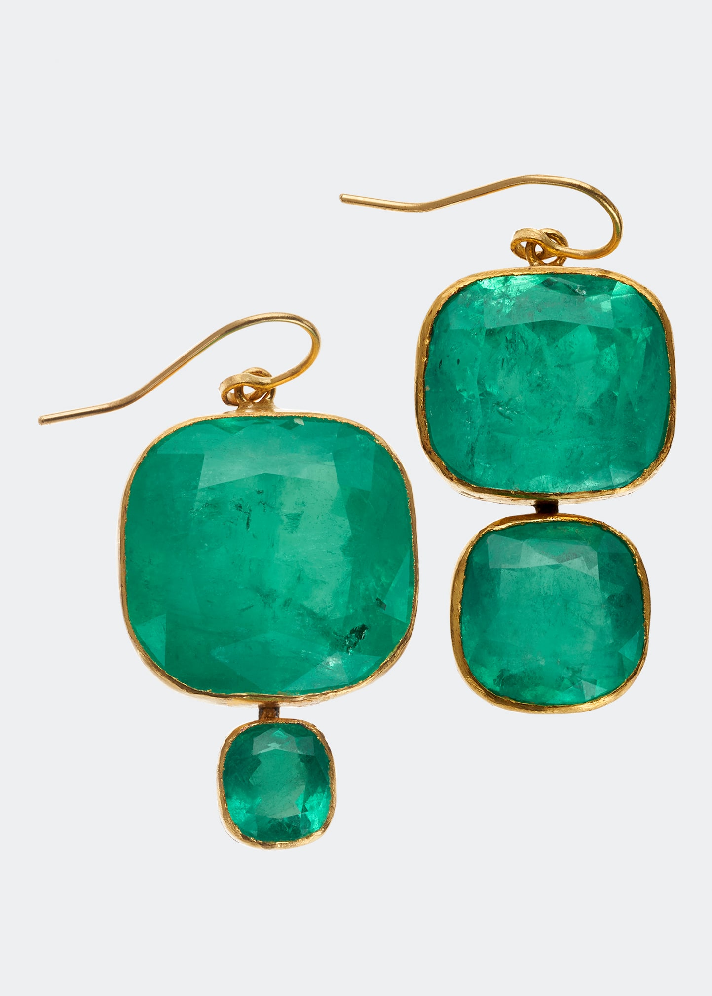 JUDY GEIB Giant Double-Drop Cushion-Cut Colombian Emerald Earrings