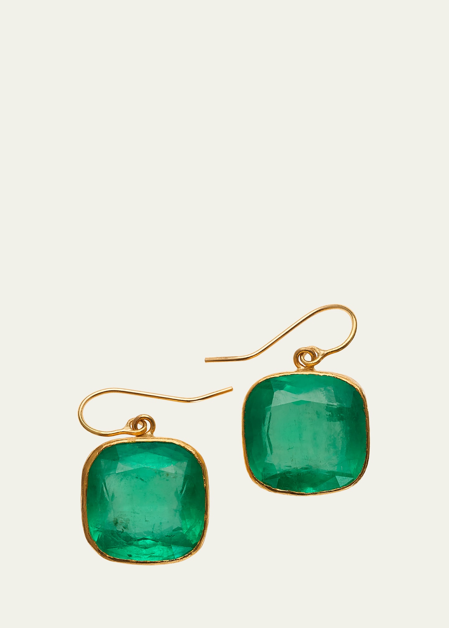 JUDY GEIB Giant Bright Colombian Emerald Cushion-Cut Single Drop Earrings