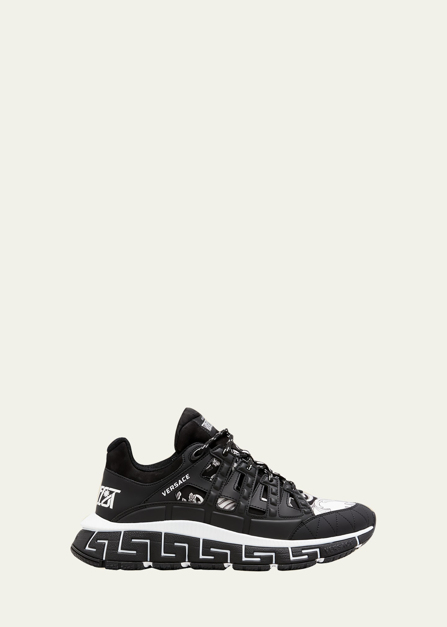 Shop Versace Men's Trigreca Textile Sneakers In Black/white