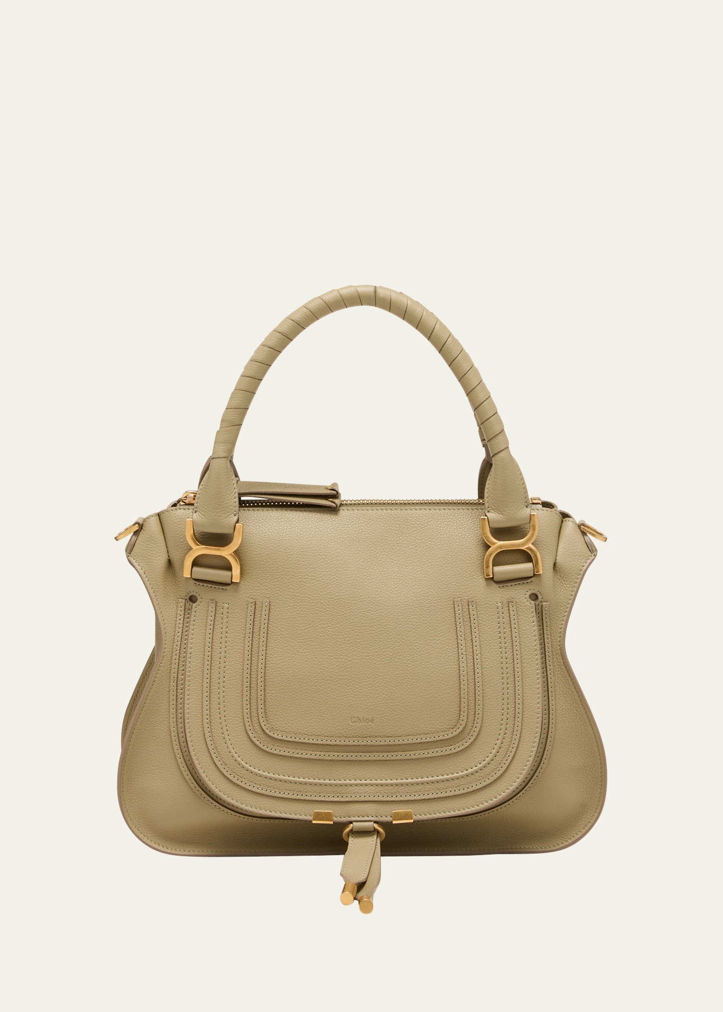 Chloé Marcie Medium Zip Leather Satchel Bag In Pottery Green