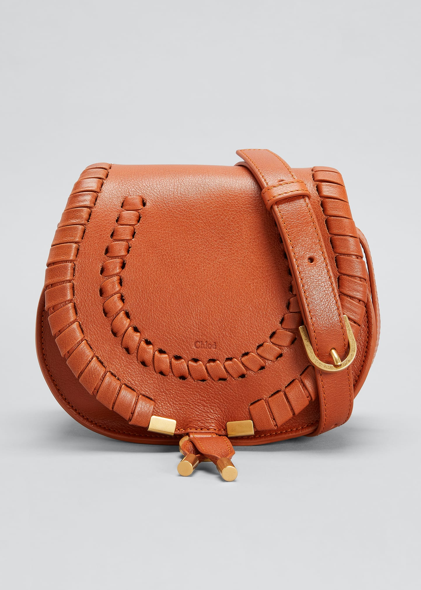 Chloé Marcie Mini Whipstitch Saddle Crossbody Bag In 884 Henna Orange