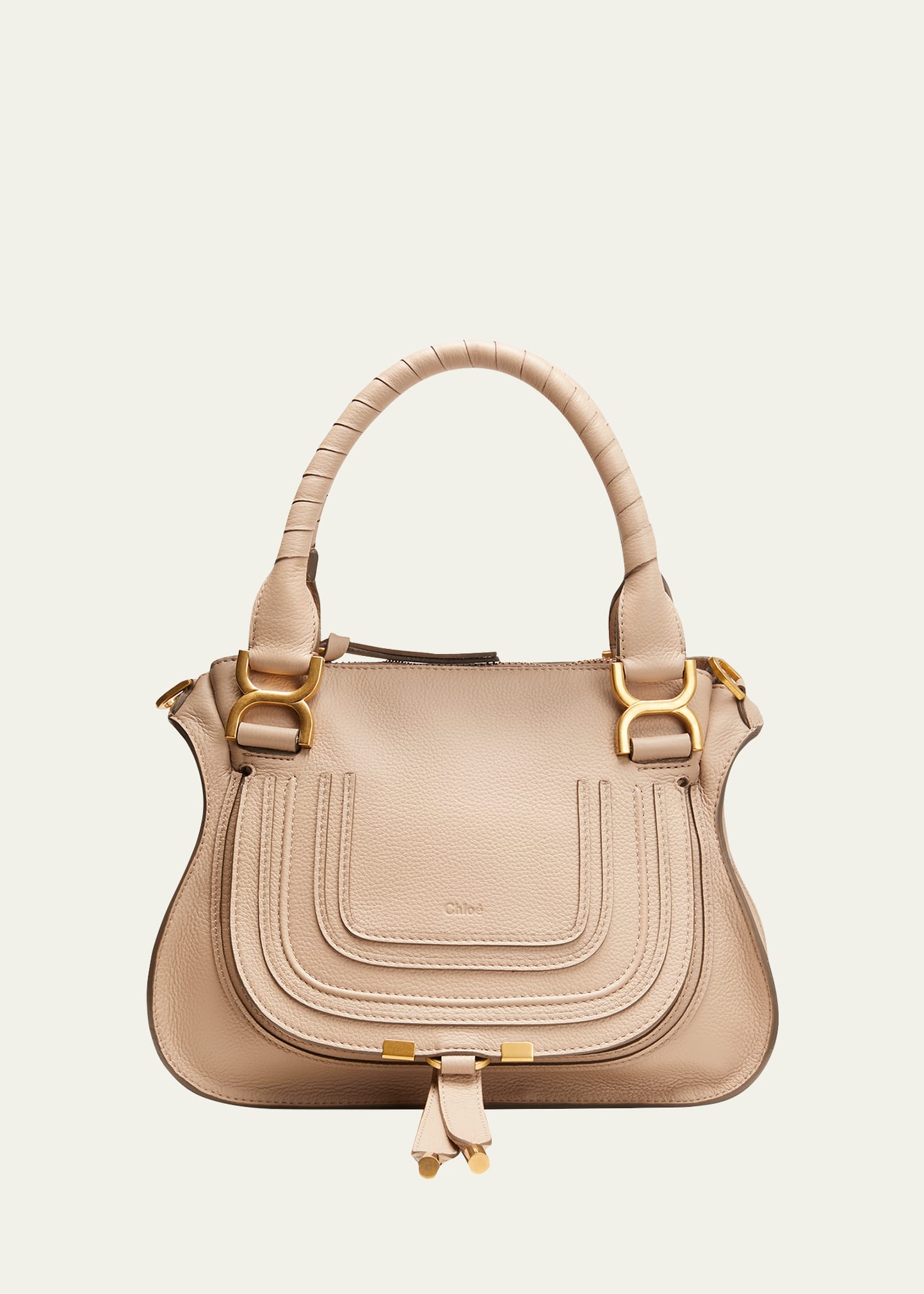 Chloé Marcie Small Grain Leather Satchel Bag In Nomad Beige
