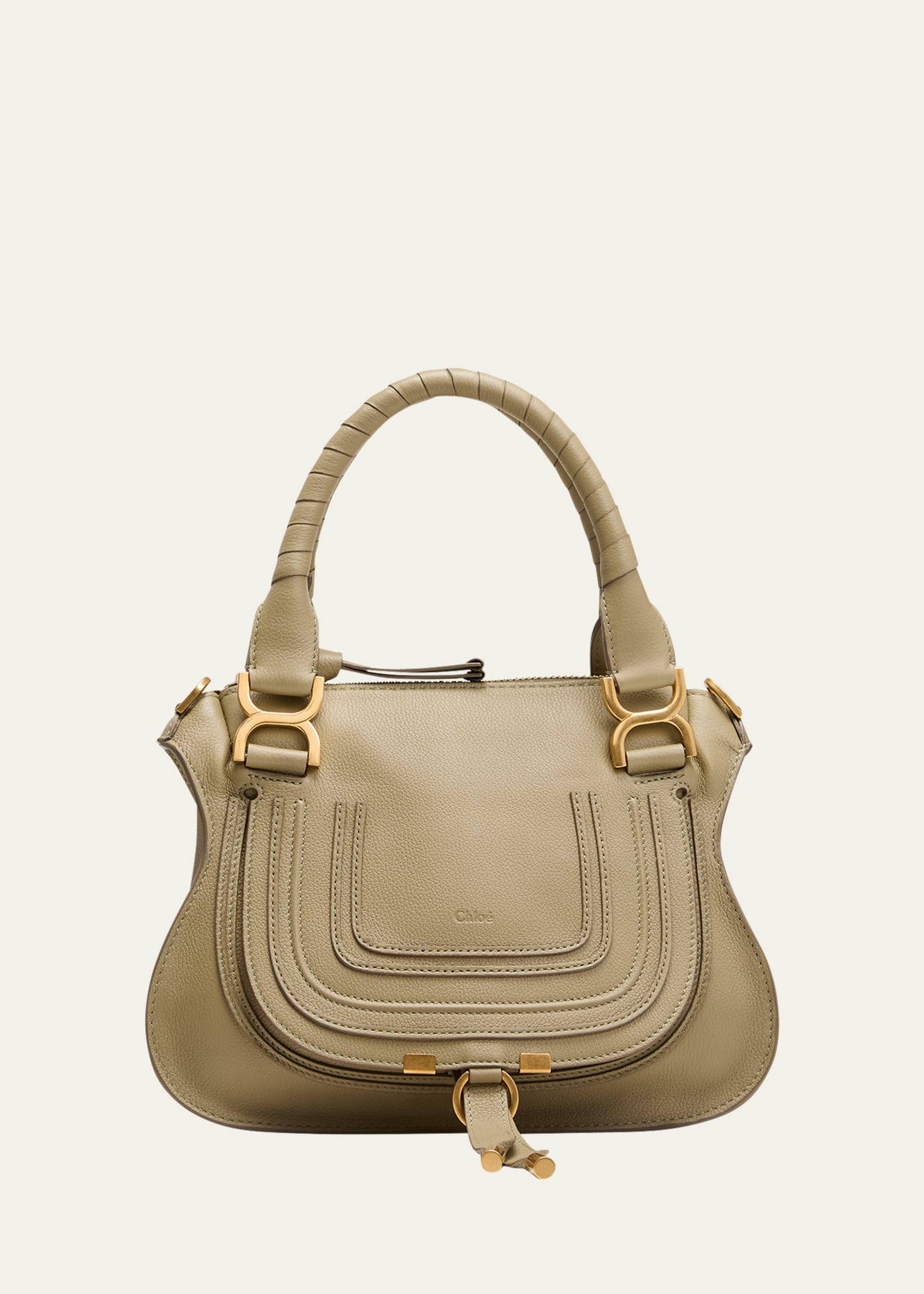 Chloé Marcie Small Grain Leather Satchel Bag In Pottery Green