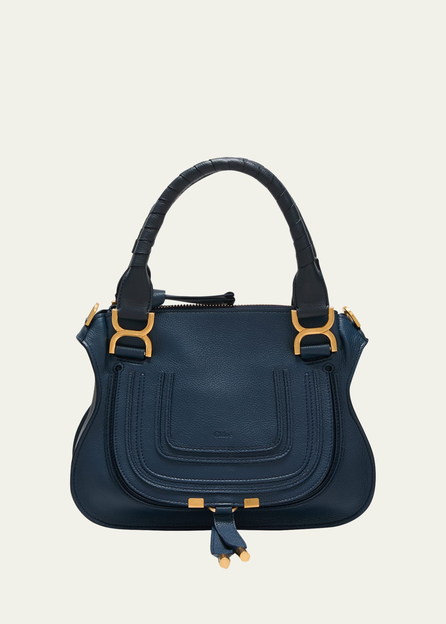 Chloé Marcie Small Grain Leather Satchel Bag In Navy