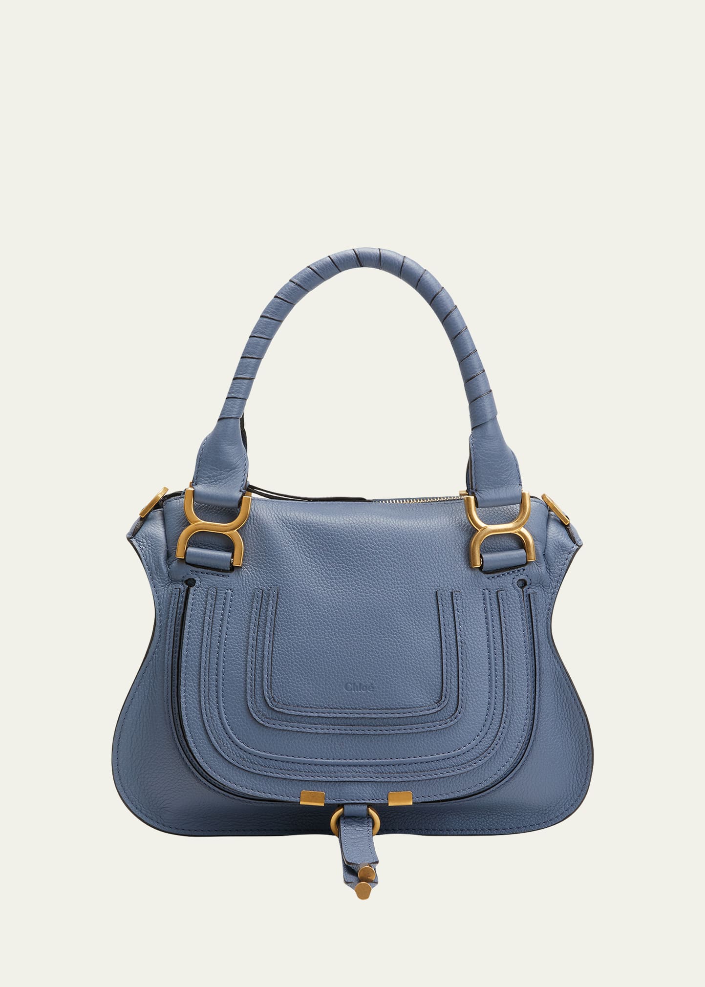 Chloé Marcie Small Grain Leather Satchel Bag In 49v Graceful Blue