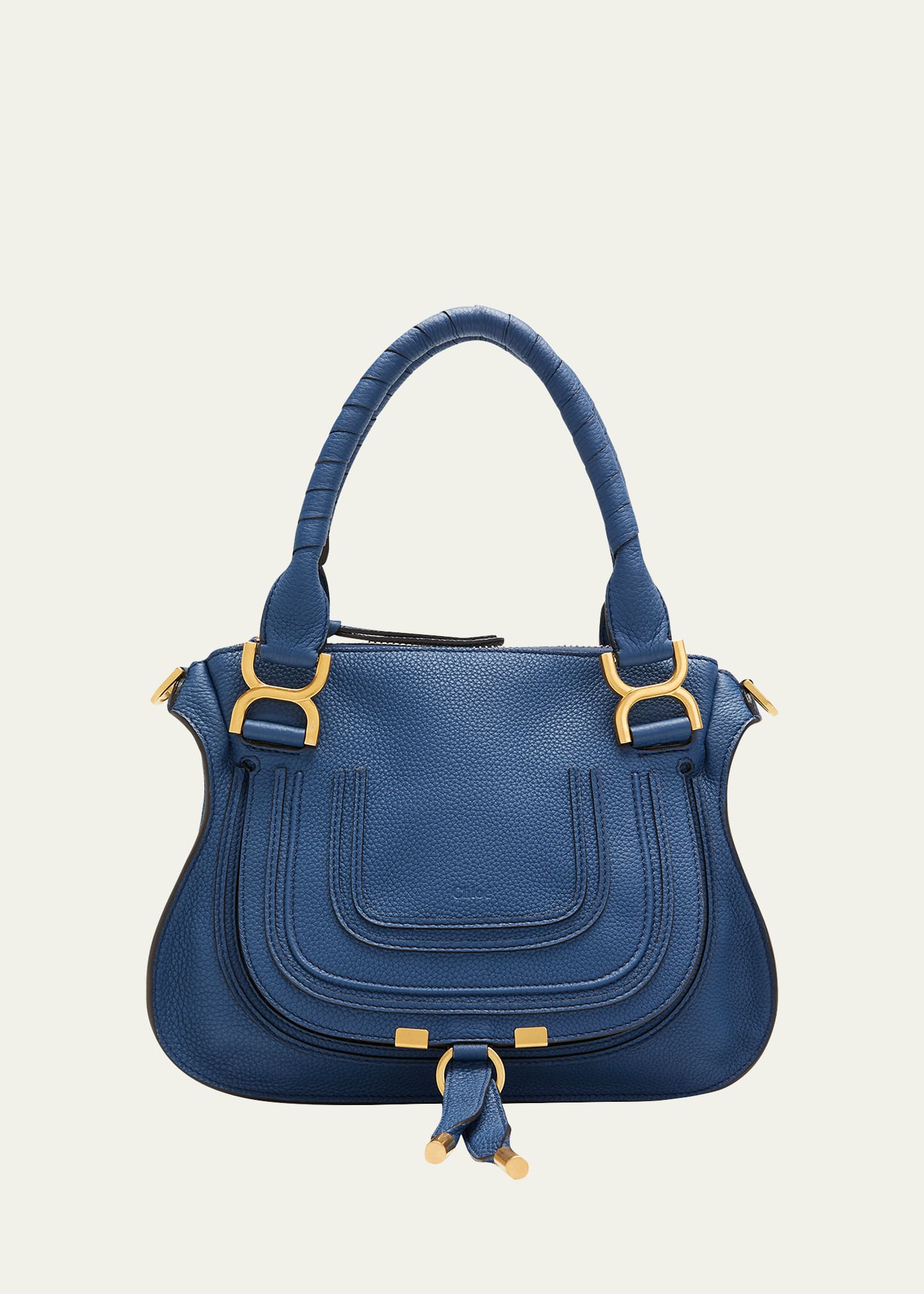 Chloé Marcie Medium Zip Leather Satchel Bag In Deep Denim