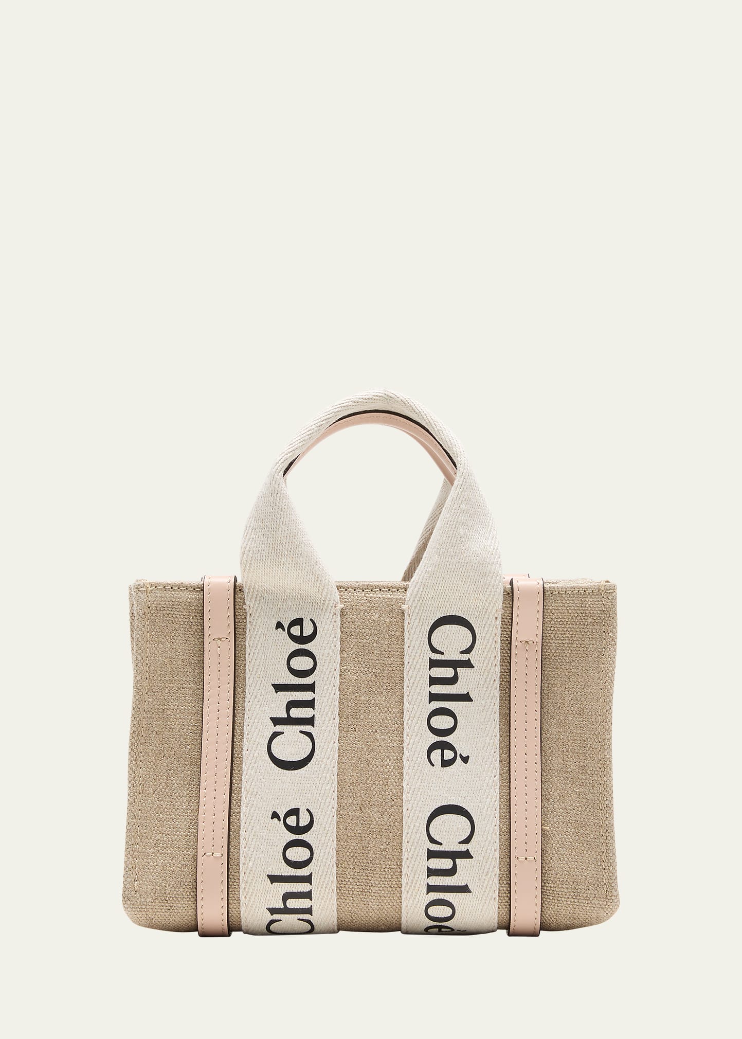 Chloe Woody Mini Eco Linen Tote Crossbody Bag