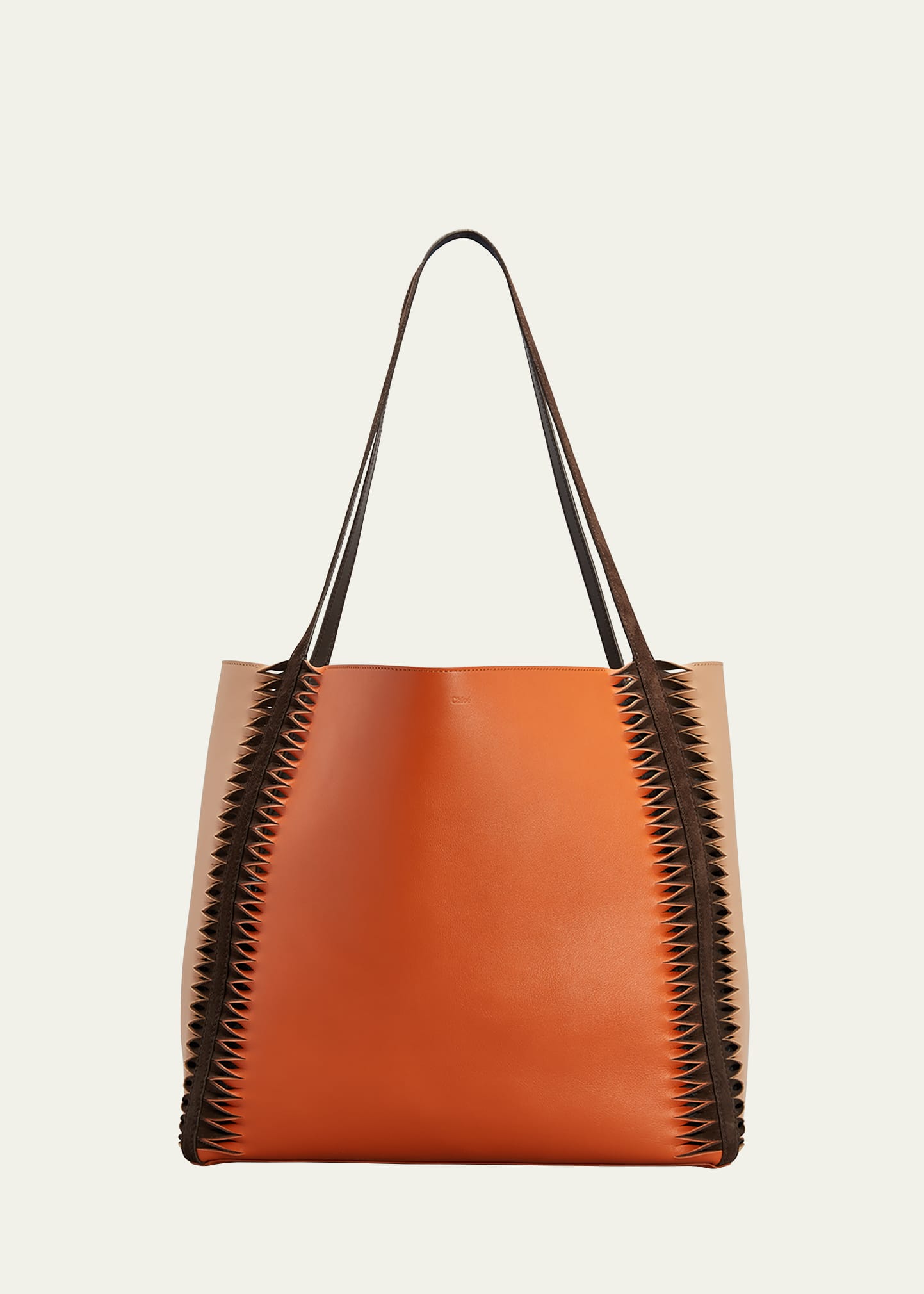Chloé Louela Tricolor Twisted Cutout Tote Bag In Henna Orange