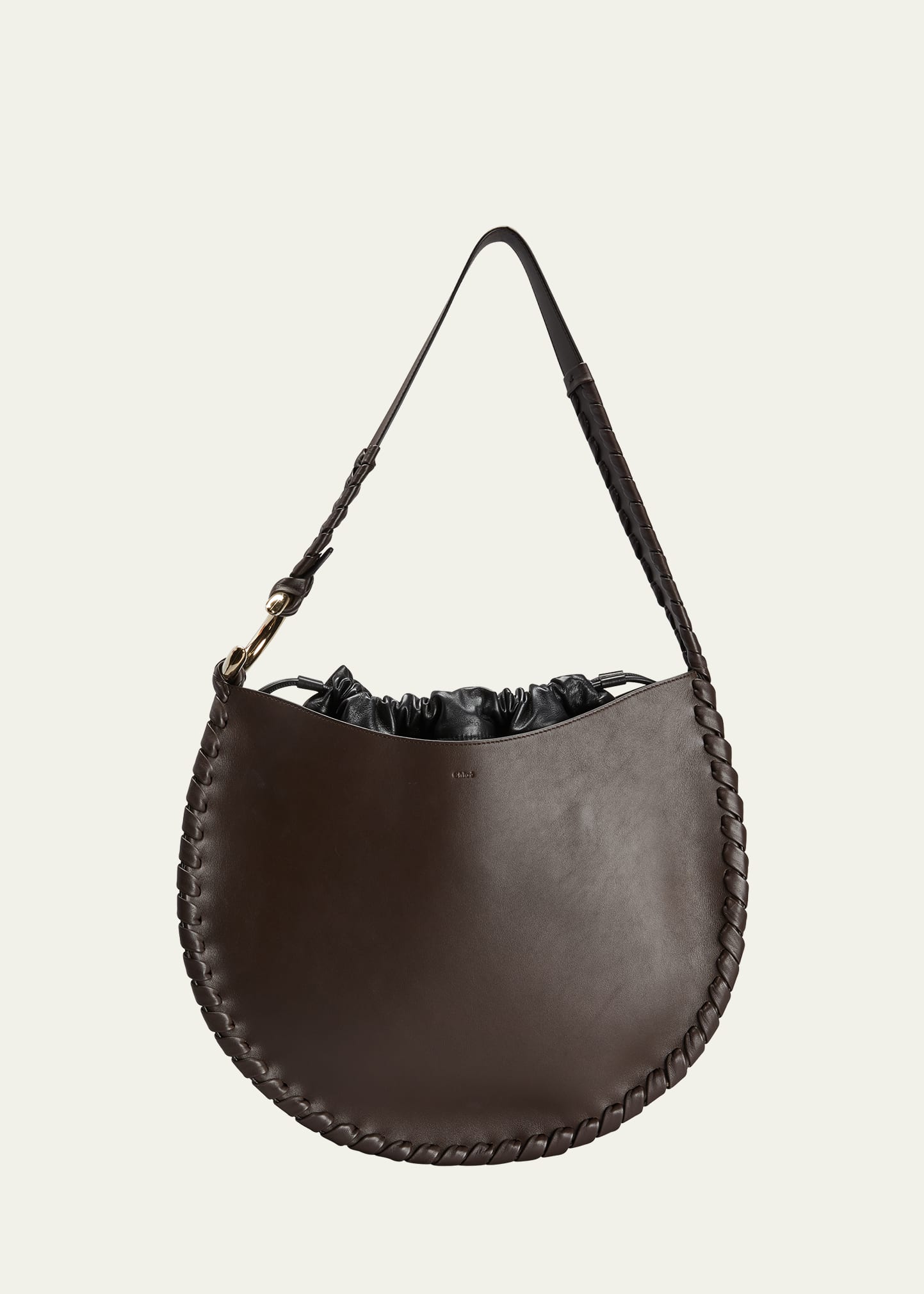 Chloé Mate Large Woven Leather Drawstring Hobo Bag In 297 Bold Brown