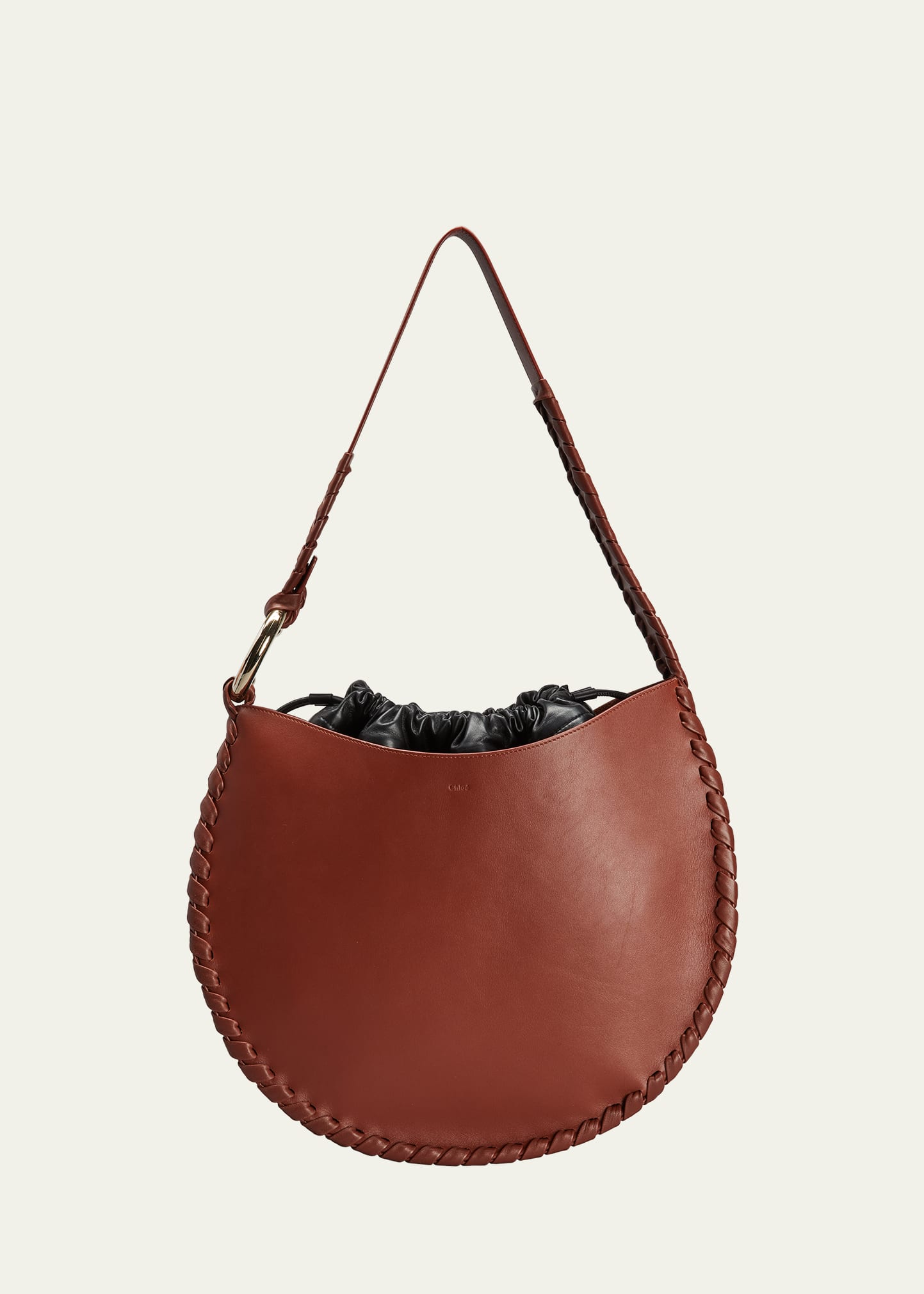 Chloé Mate Large Woven Leather Drawstring Hobo Bag In 27s Sepia Brown