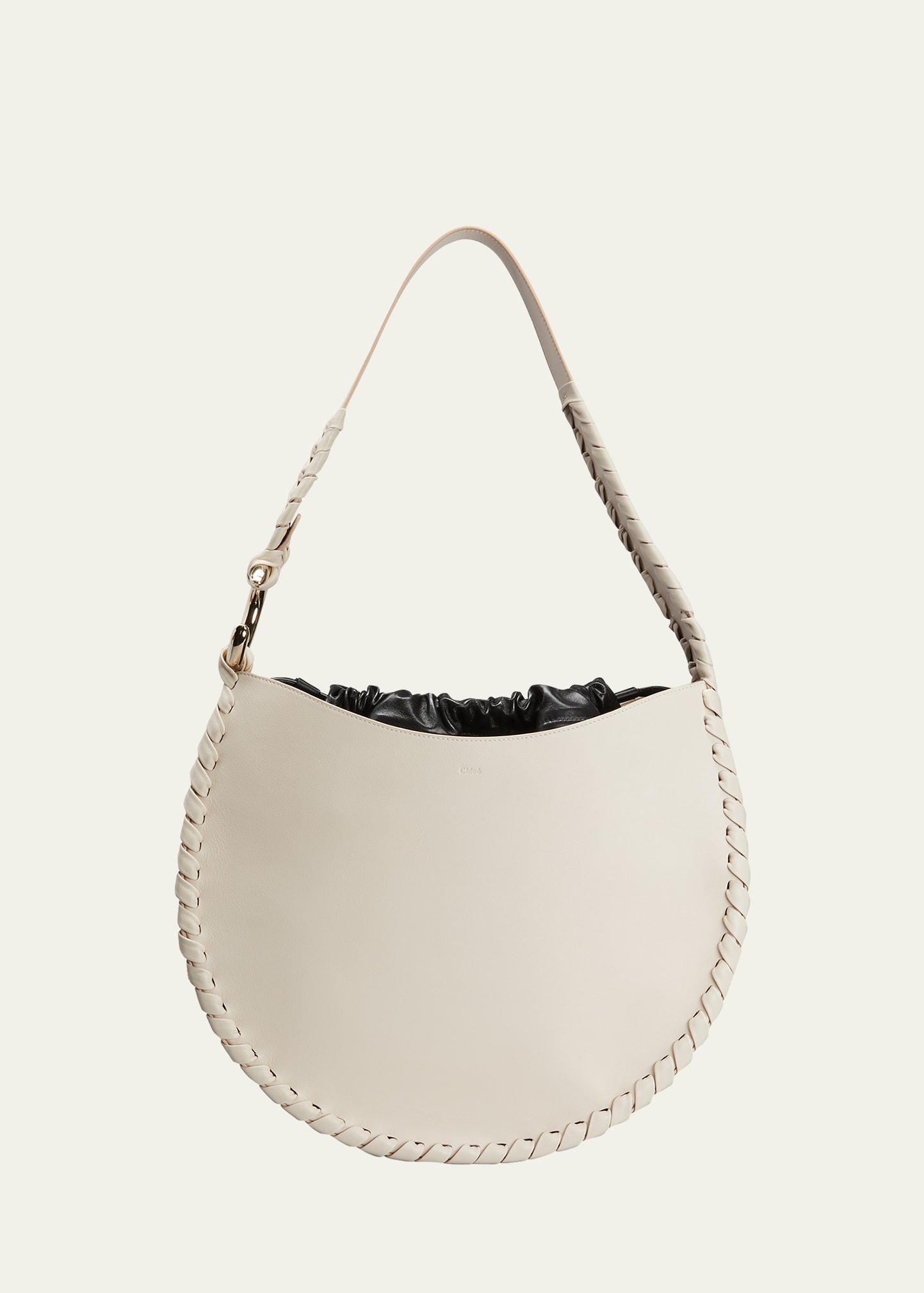 Chloé Mate Large Woven Leather Drawstring Hobo Bag In 6h3 Nude