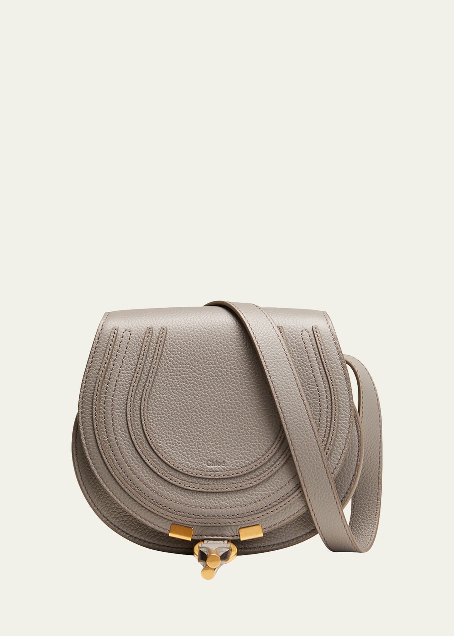 Chloé Marcie Small Crossbody Bag In Grained Calfskin In Cashmere Grey