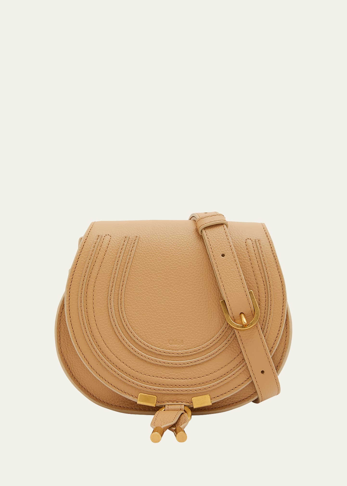 Chloé Marcie Mini Whipstitch Saddle Crossbody Bag In 281 Milky Brown