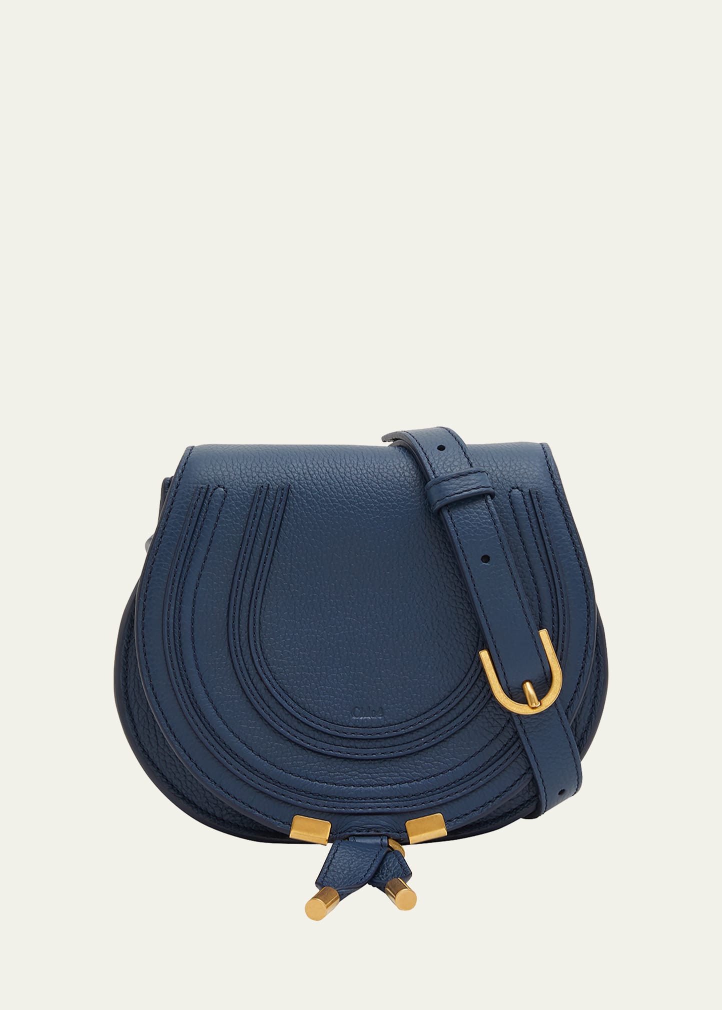 Chloé Marcie Mini Whipstitch Saddle Crossbody Bag In 469 Shady Blue