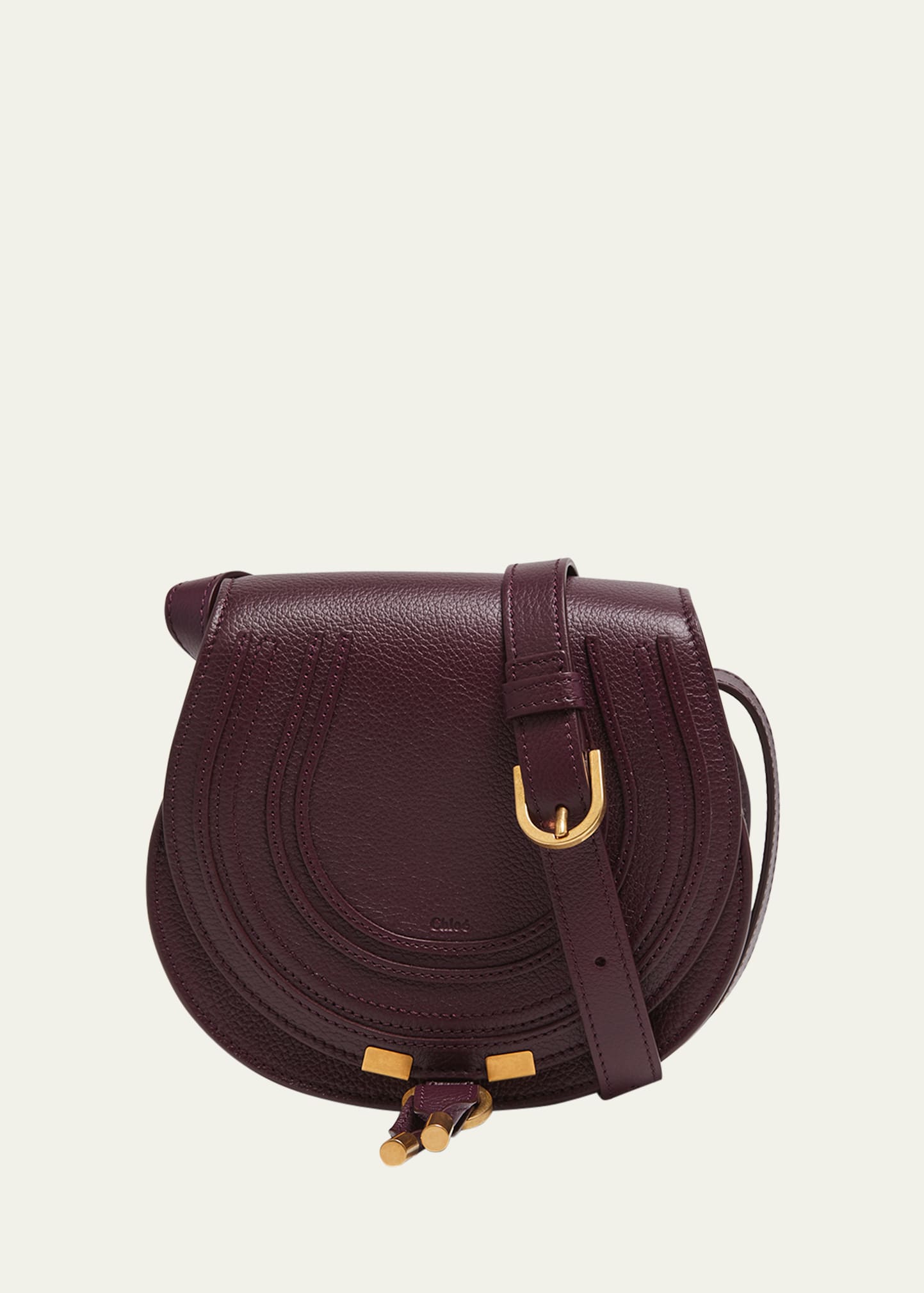 Chloé Marcie Small Crossbody Bag In Grained Leather In Burgundy