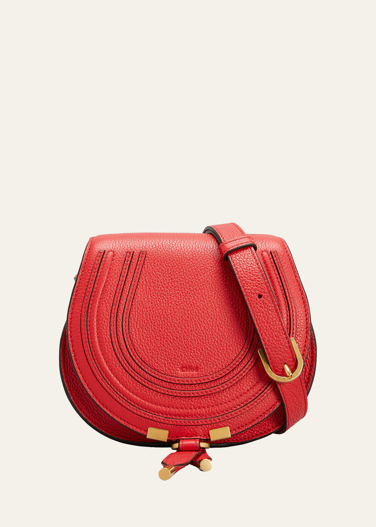 Chloé Marcie Mini Whipstitch Saddle Crossbody Bag In 636 Red Flame