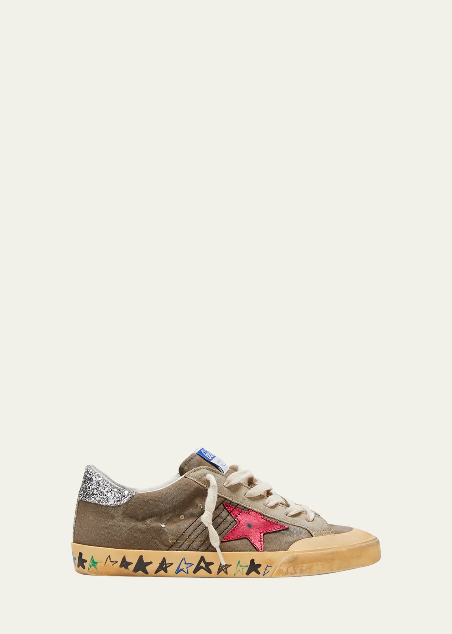 Shop Golden Goose Superstar Canvas Glitter Low-top Sneakers In Olive Green/fucsi