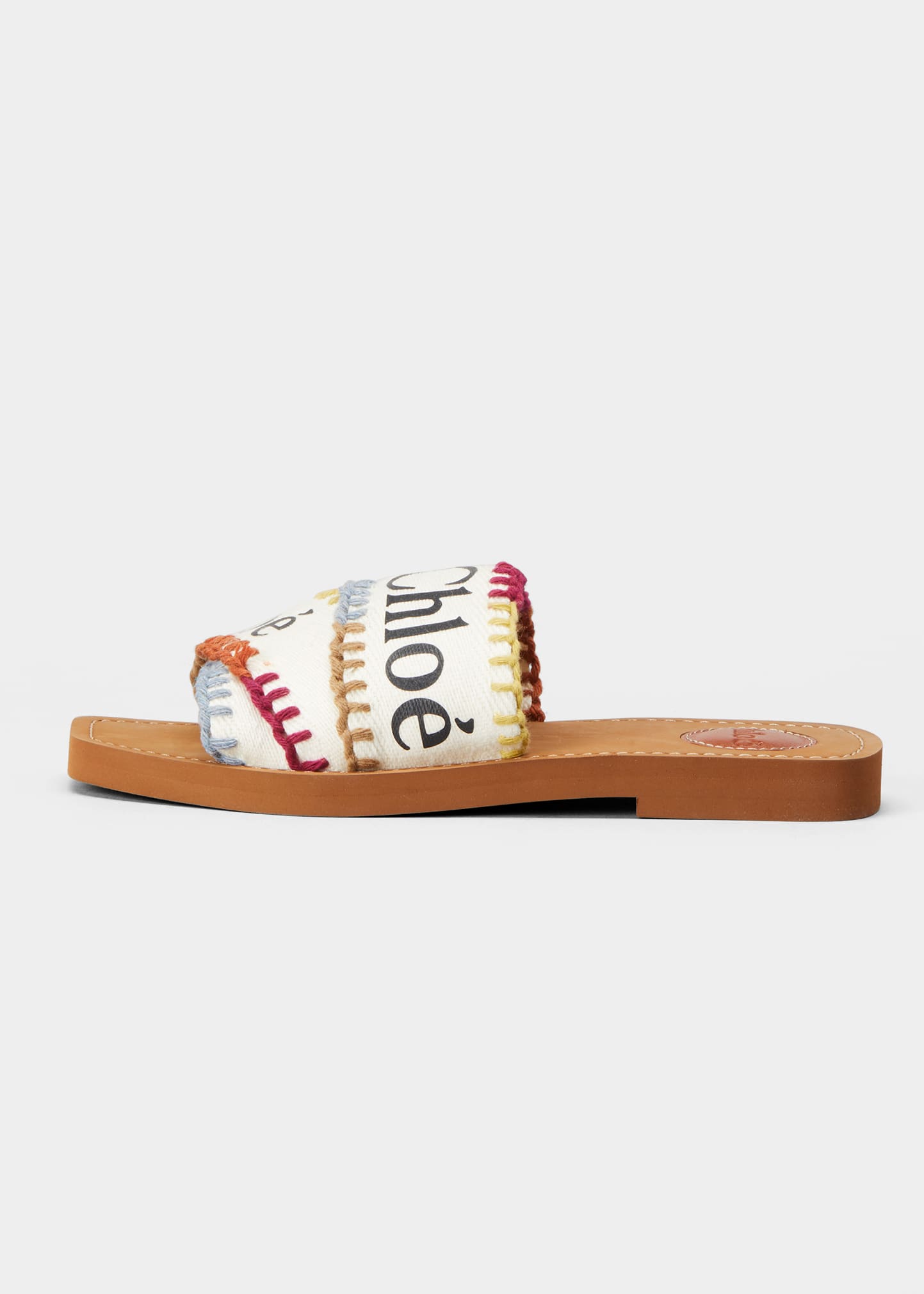 CHLOÉ WOODY LOGO MULTICOLORED STITCH SANDALS