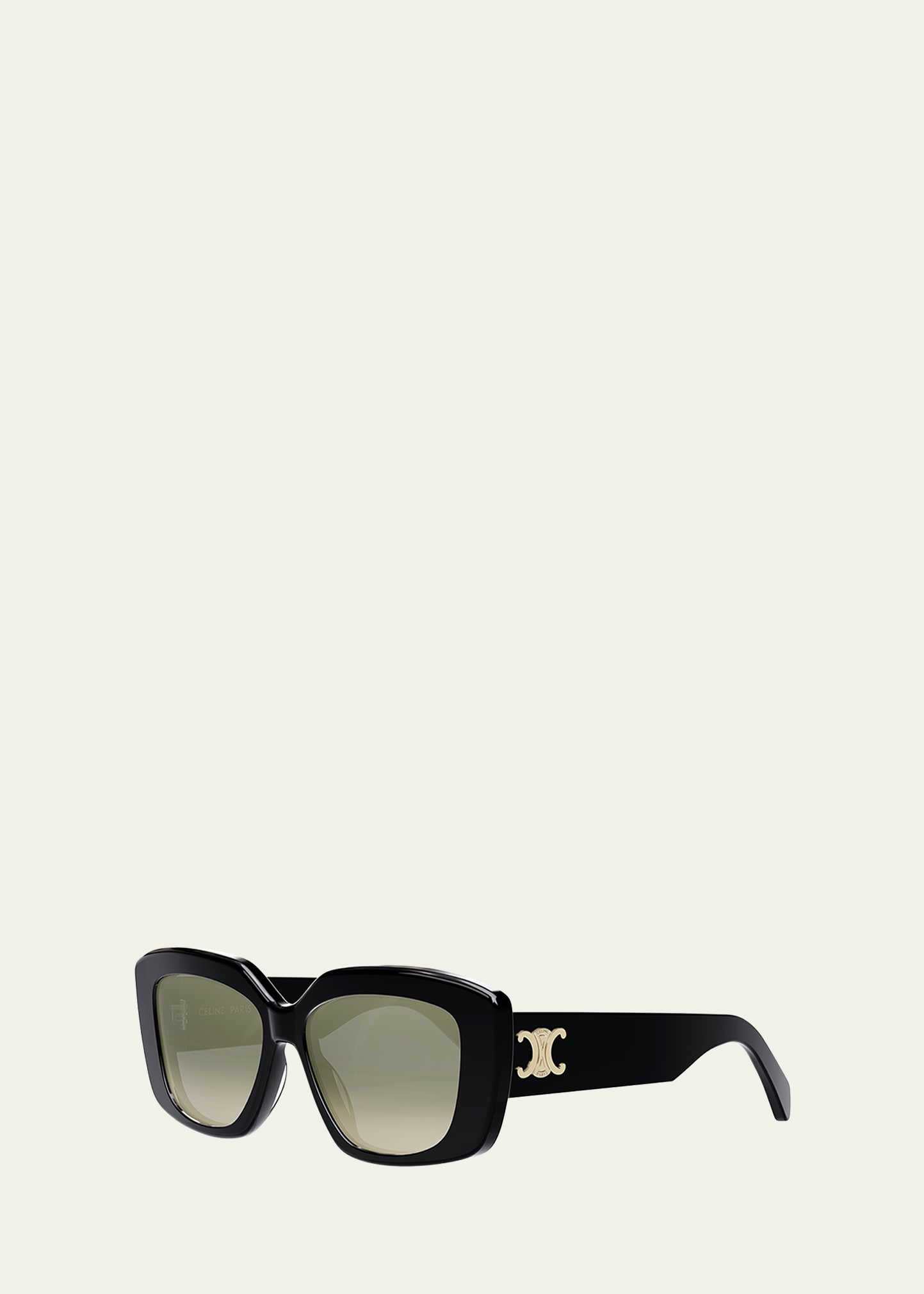 Celine Triomphe 55mm Rectangular Sunglasses In Shiny Black