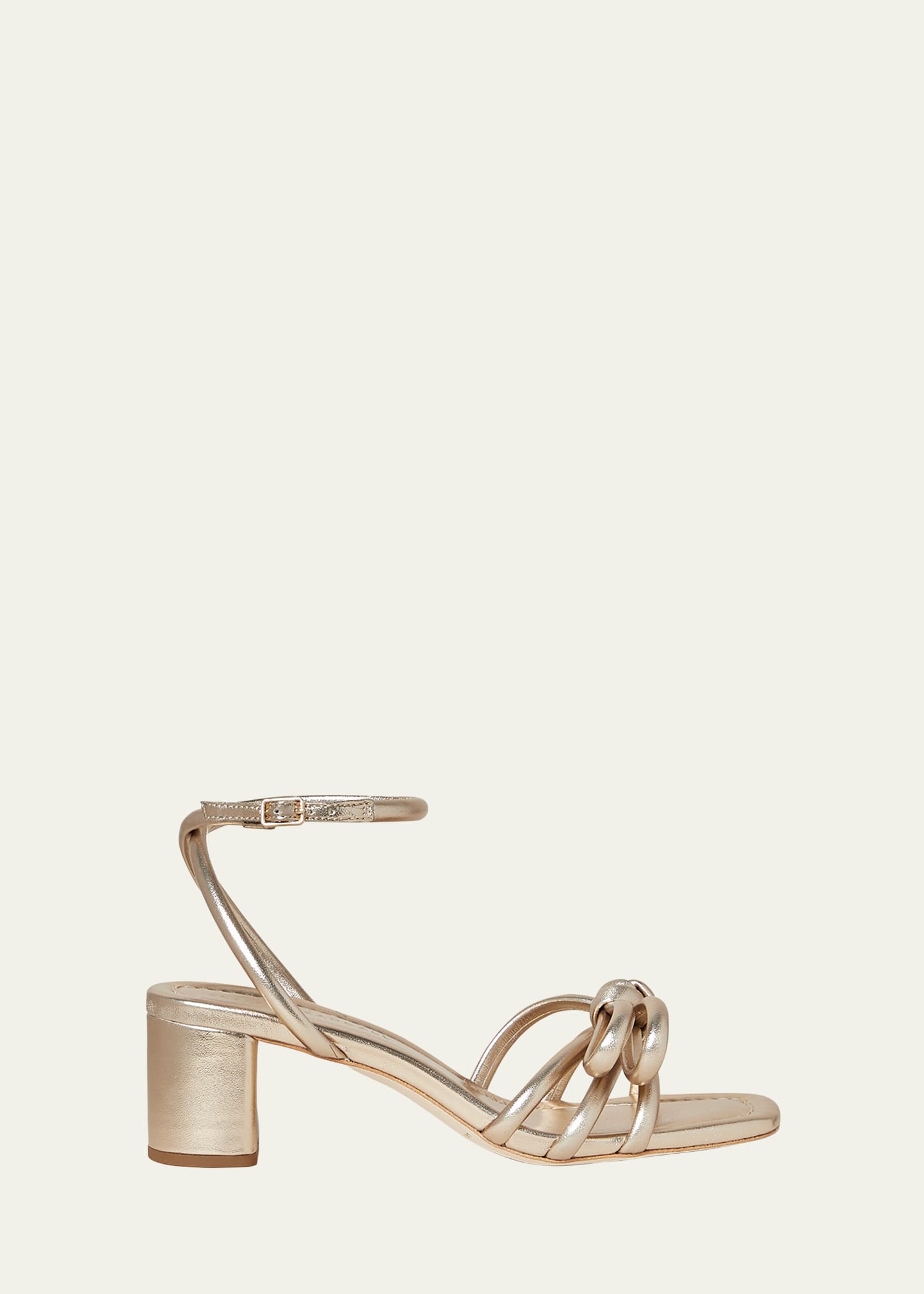 Loeffler Randall Mikel Metallic Bow Ankle-strap Sandals In Chmpn