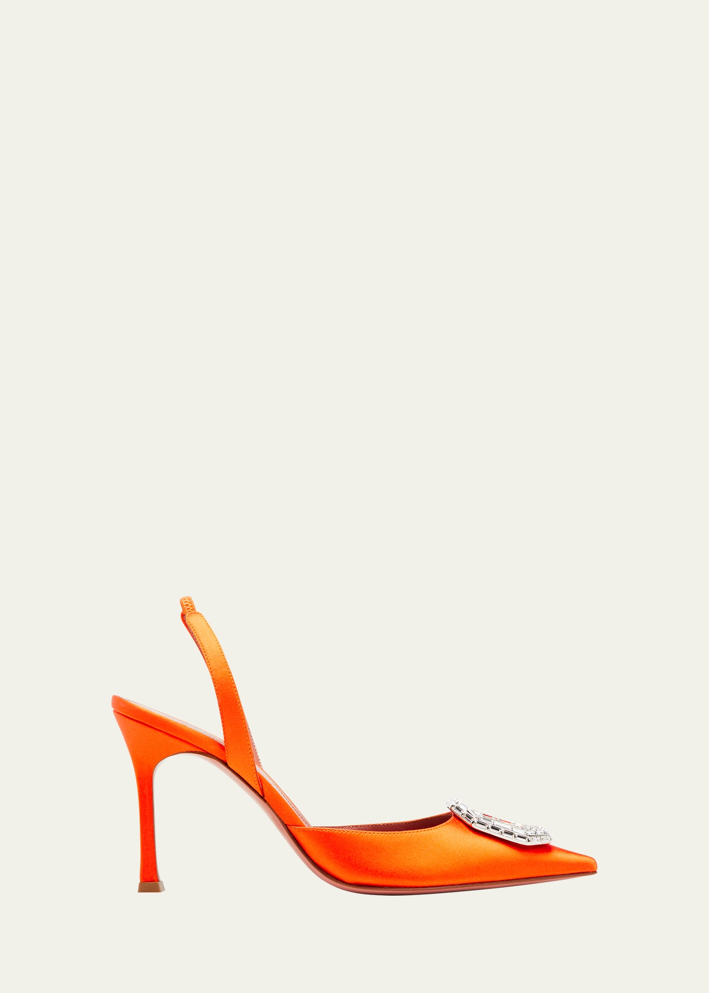 Shop Amina Muaddi Camelia Satin Crystal Halter Pumps In Orange