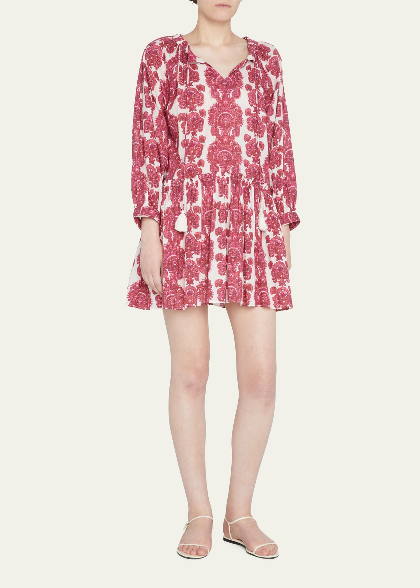 CARA CARA KAVITA SPLIT-NECK FLORAL COTTON MINI DRESS