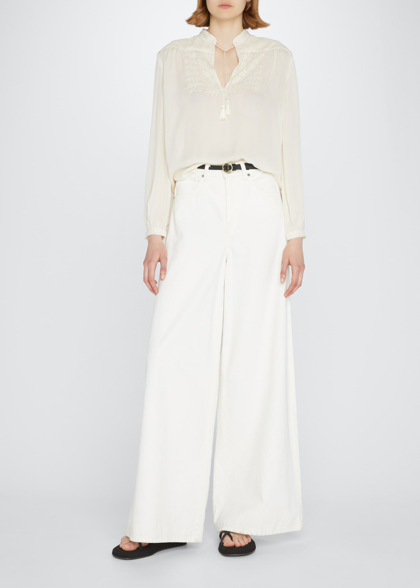 Nili Lotan Dillon Pleated Stretch-cotton Twill Wide-leg Pants In Cream Wash