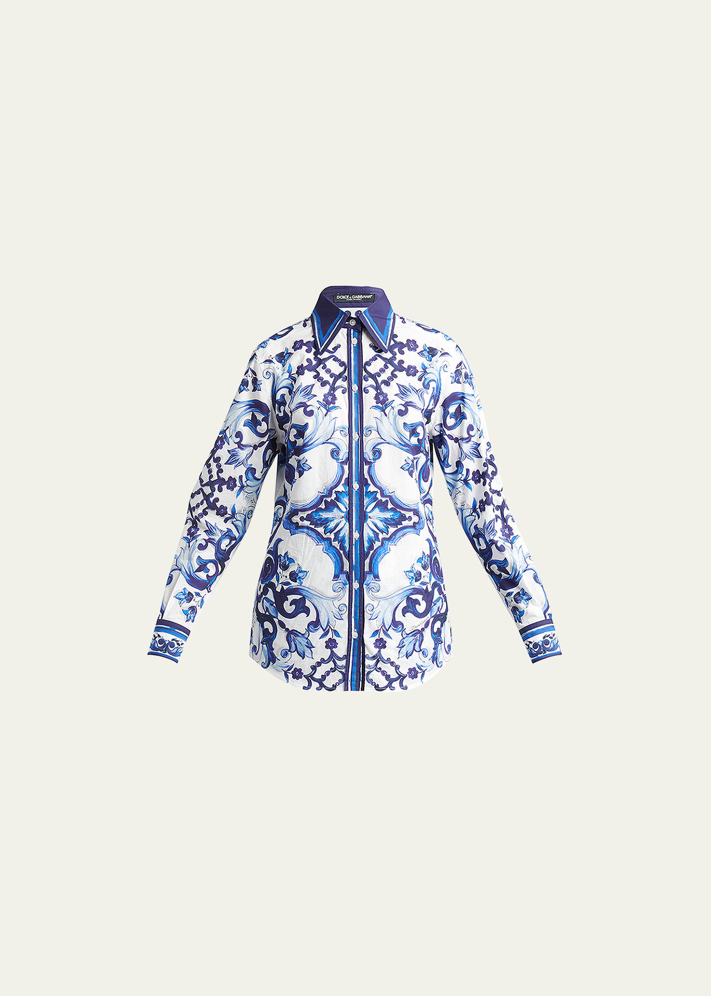 Dolce & Gabbana Printed Poplin Collared Shirt In Naturalwhi