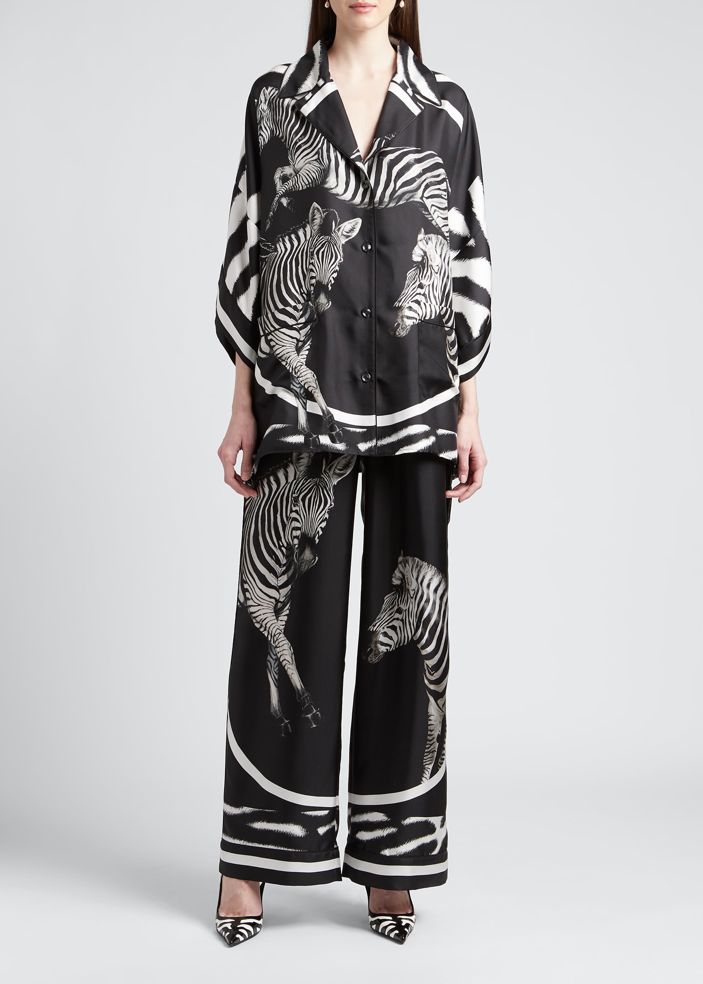 Dolce & Gabbana Zebra Oversized Silk Zebra-print Shirt In Black