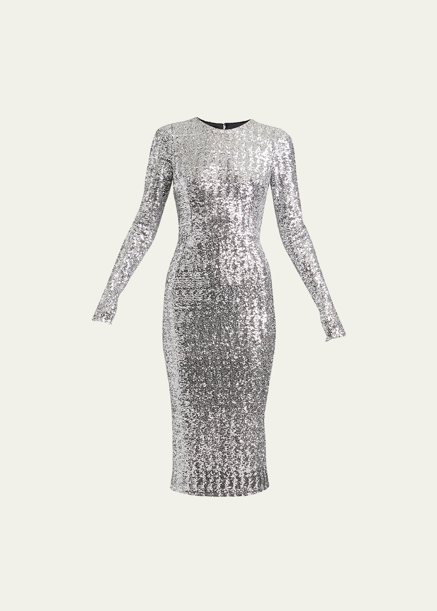Dolce & Gabbana Silver Sequinned Long Sleeve Midi Dress In Silversequ