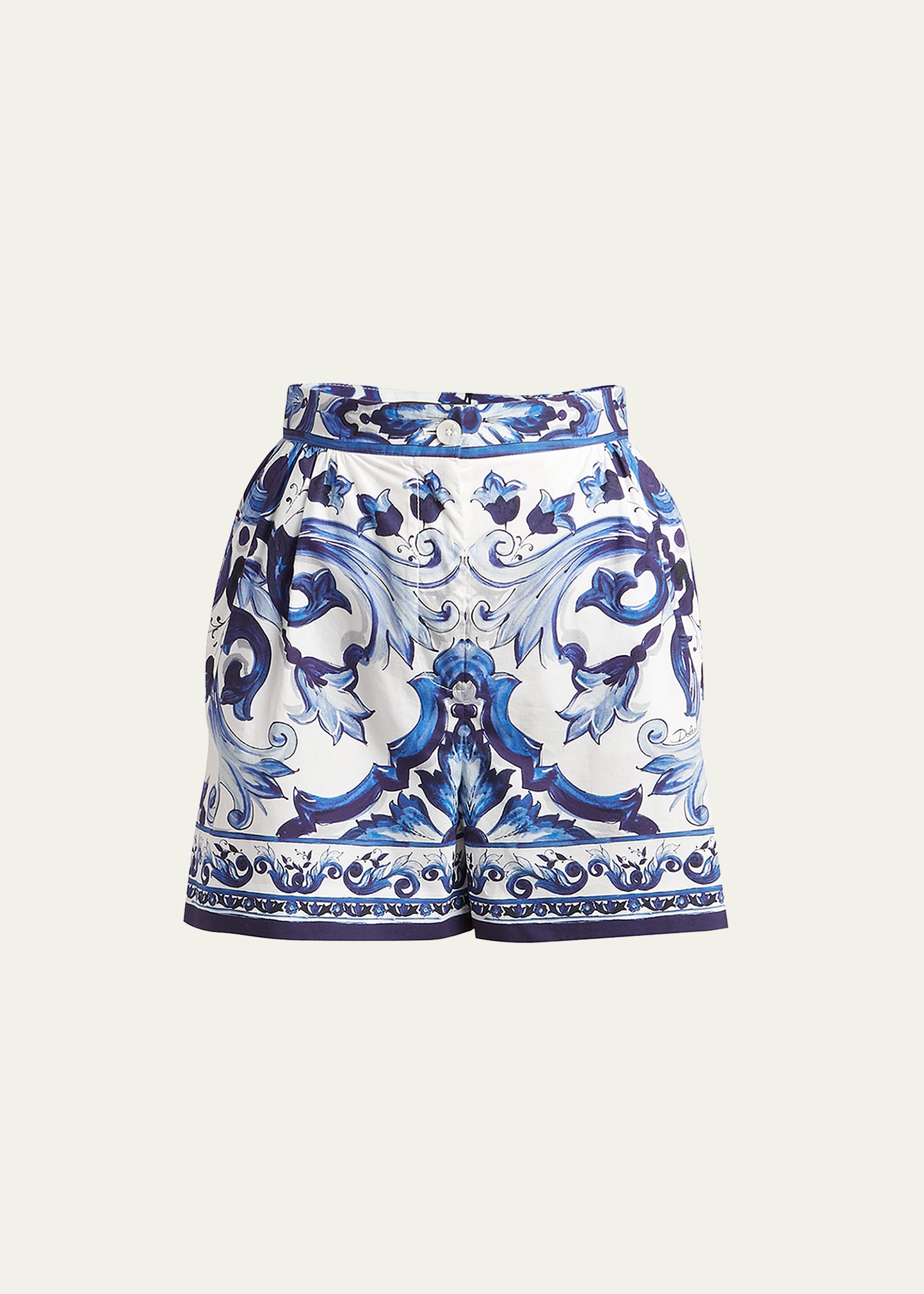 Dolce & Gabbana Printed Light Poplin High Waist Shorts In Naturalwhi
