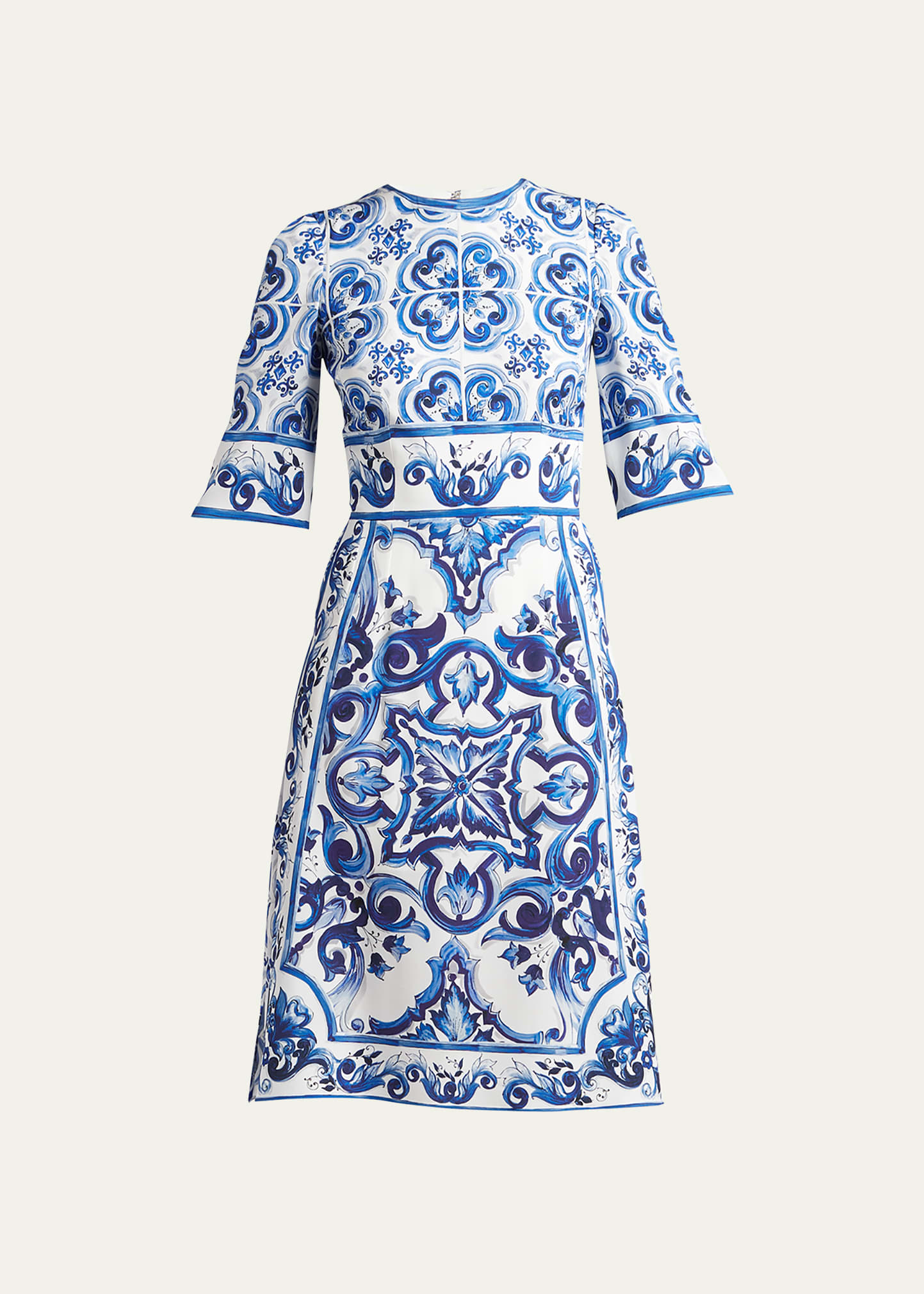 Dolce & Gabbana Printed Charmeuse A-line Dress In Naturalwhiblue