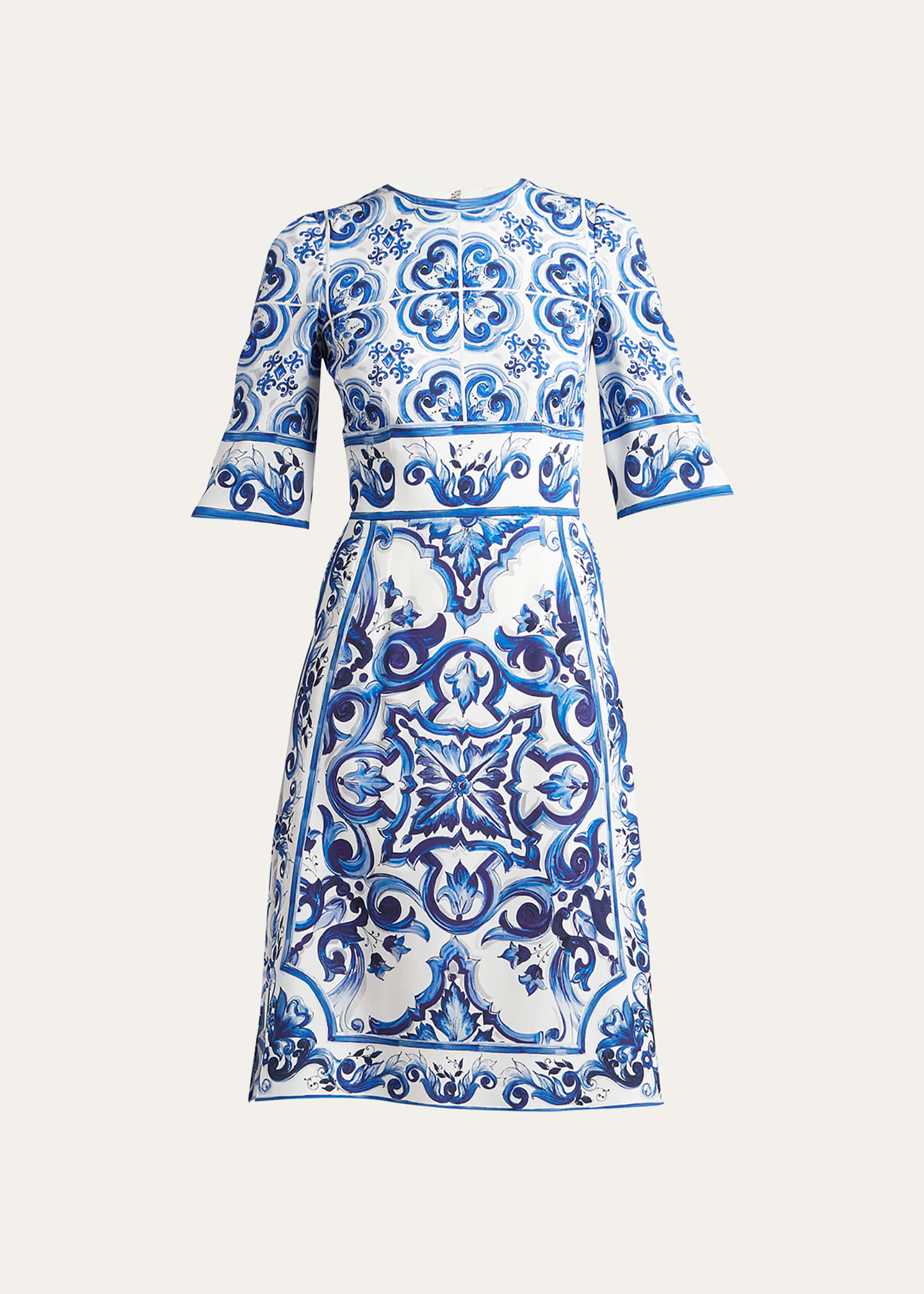 Dolce & Gabbana Printed Charmeuse A-line Dress In Naturalwhi